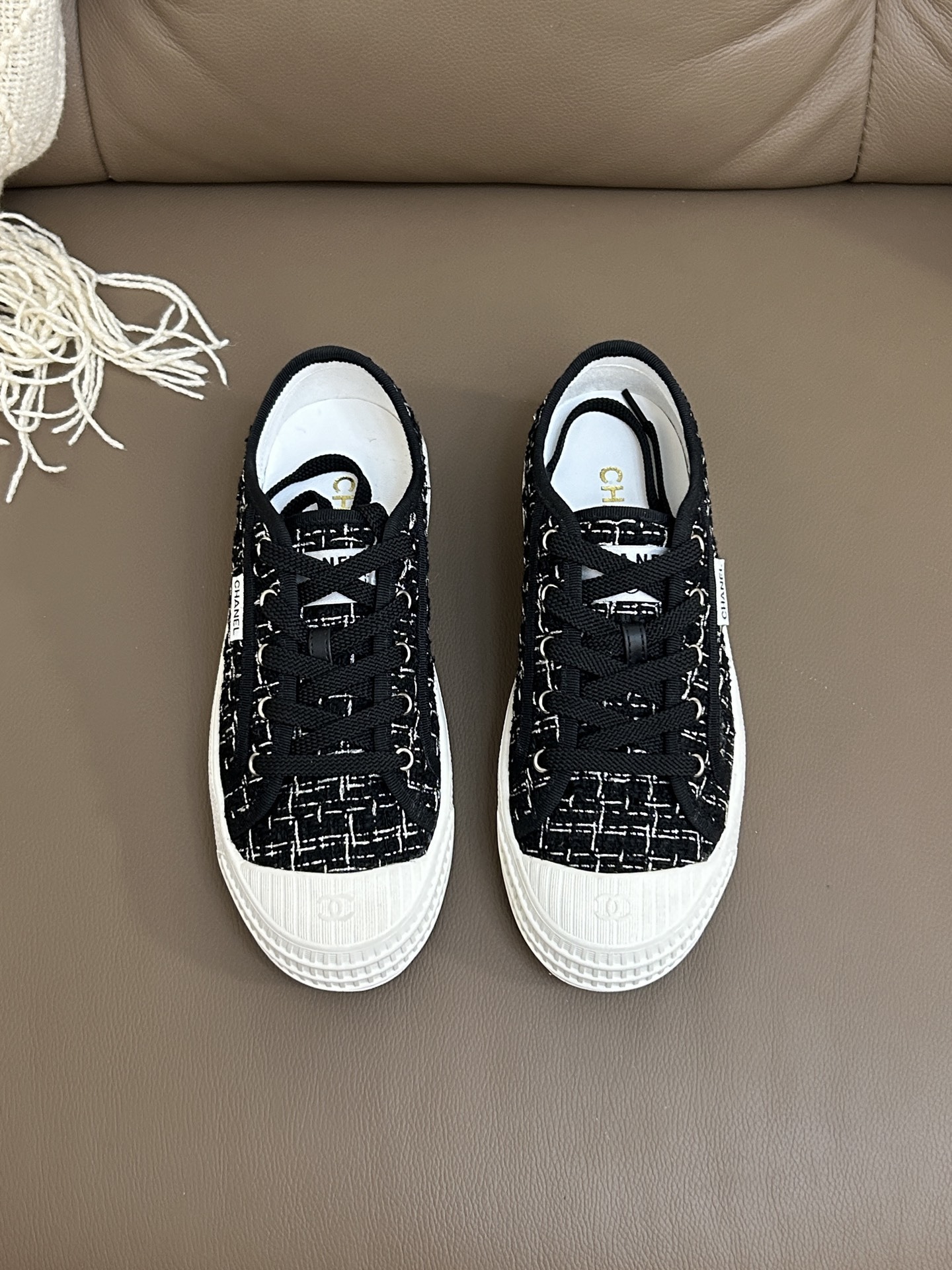 Chanel Black & White Tweed Low-Top Sneakers – Luxury Fashion
