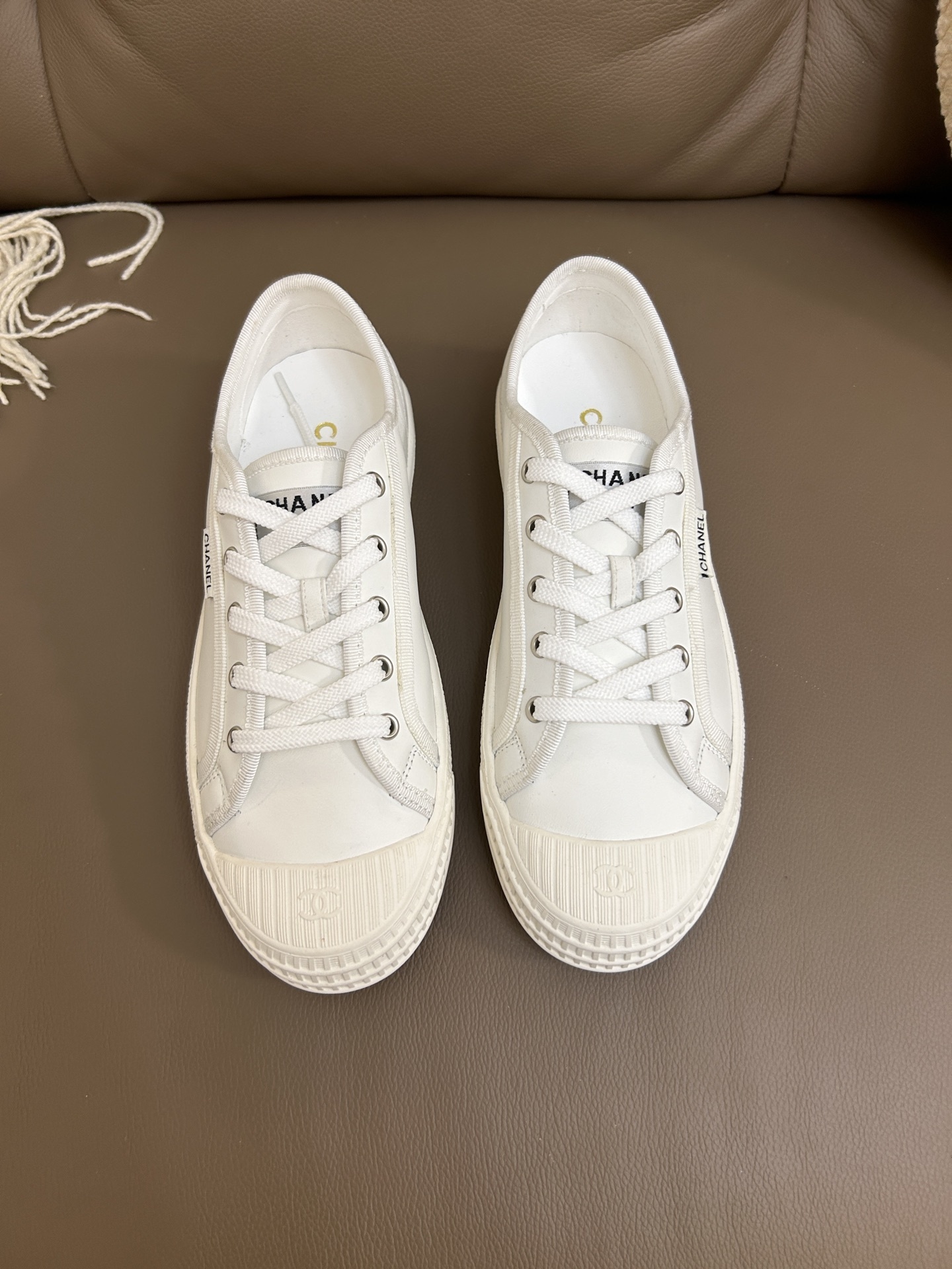 Premium Chanel White Leather Sneakers – Luxury Casual Shoes