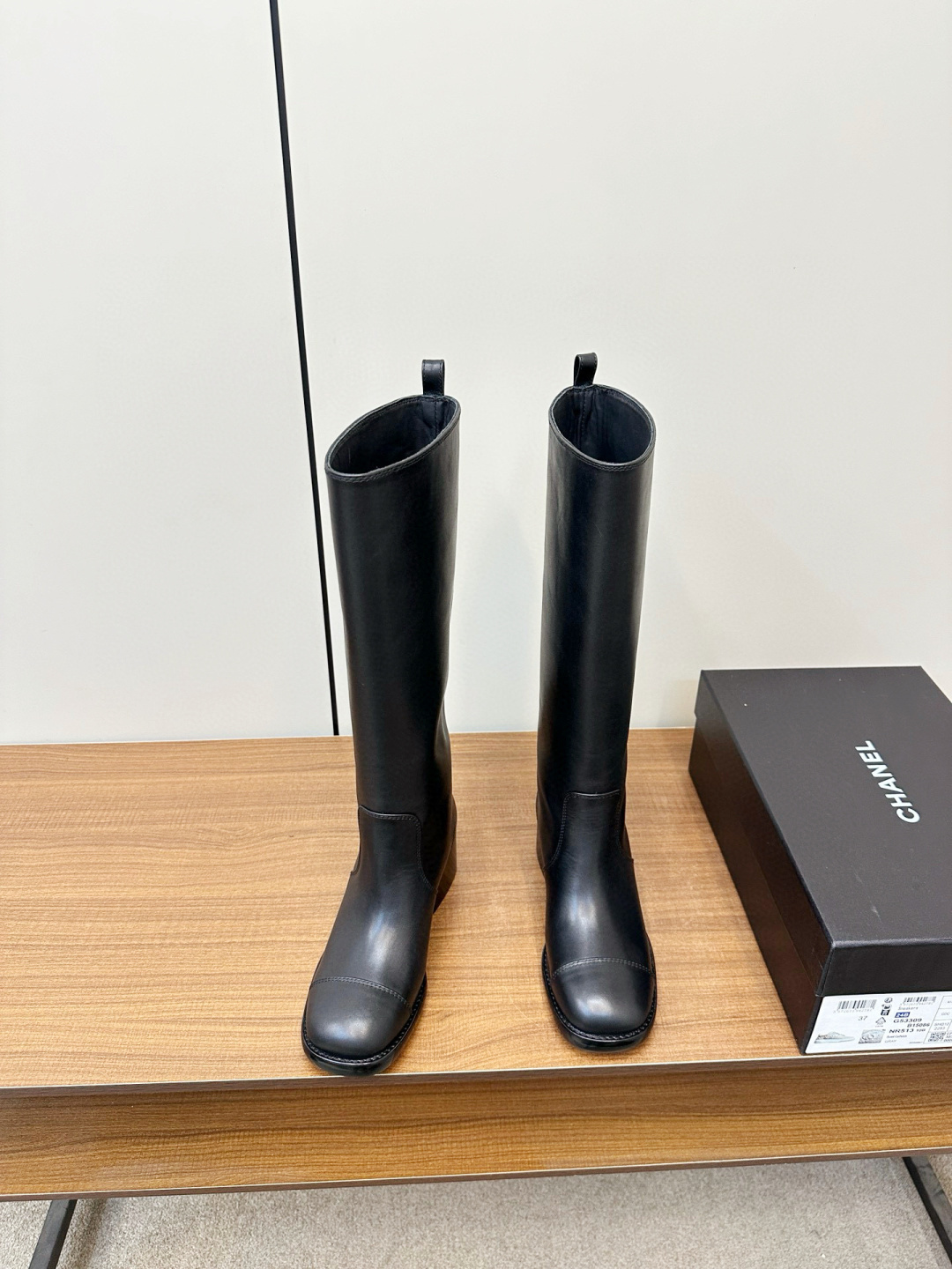 Chanel Black Leather Knee High Boots with Block Heel – Luxury Style