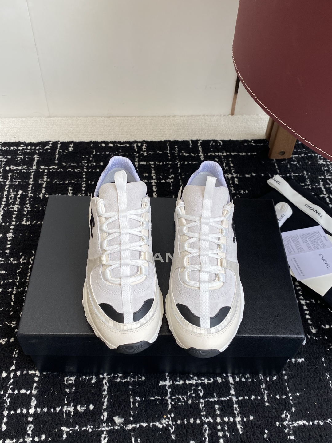 Chanel CC Logo Mesh & Suede Trainers – White/Black Luxury Sneakers
