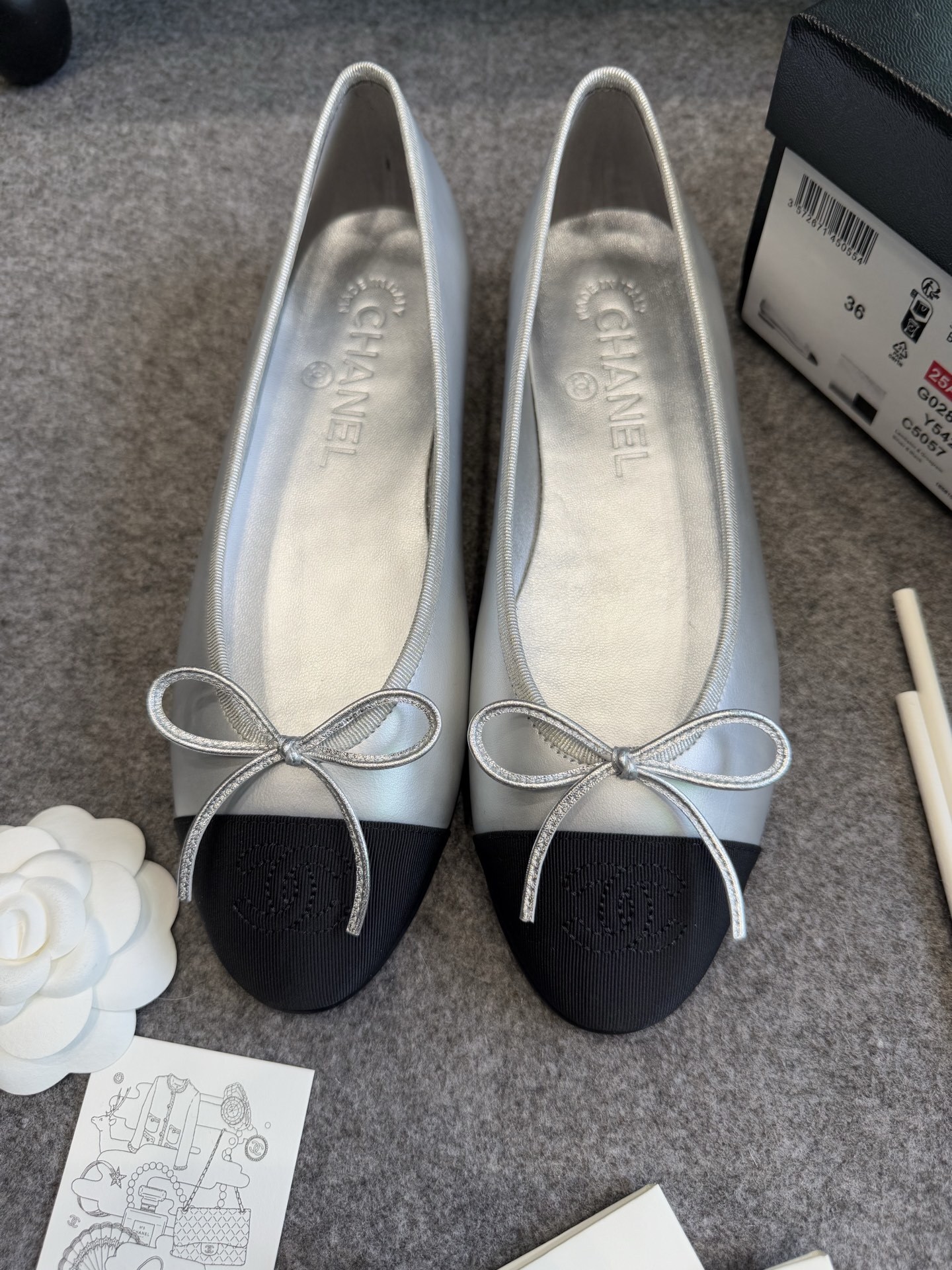 Chanel Silver & Black Leather Ballerina Flats – Luxury Ballet Shoes