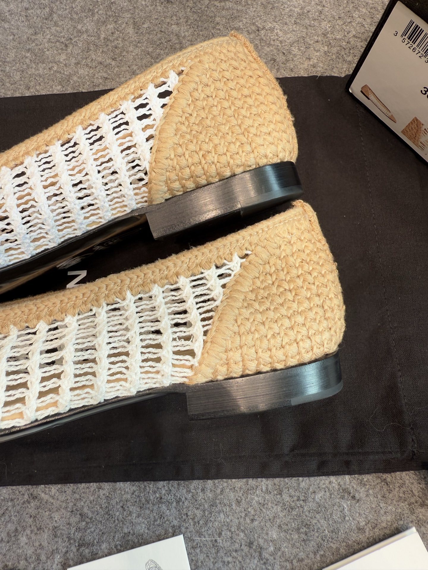 Chanel Crochet Mesh Ballet Flats Beige White CC Logo