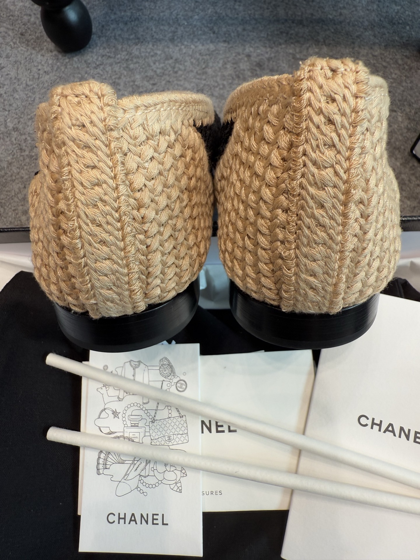 Chanel Crochet Mesh Ballet Flats Beige White CC Logo