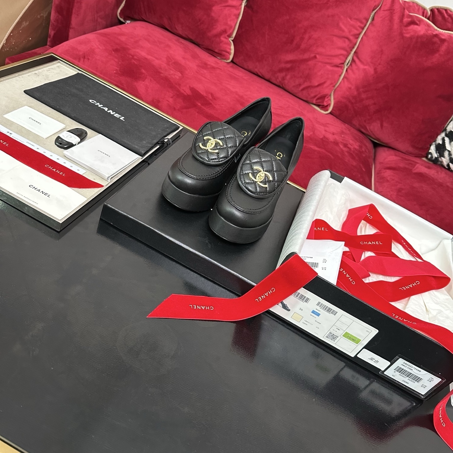 Chanel Black Quilted Leather Platform Loafers with Gold CC Logo