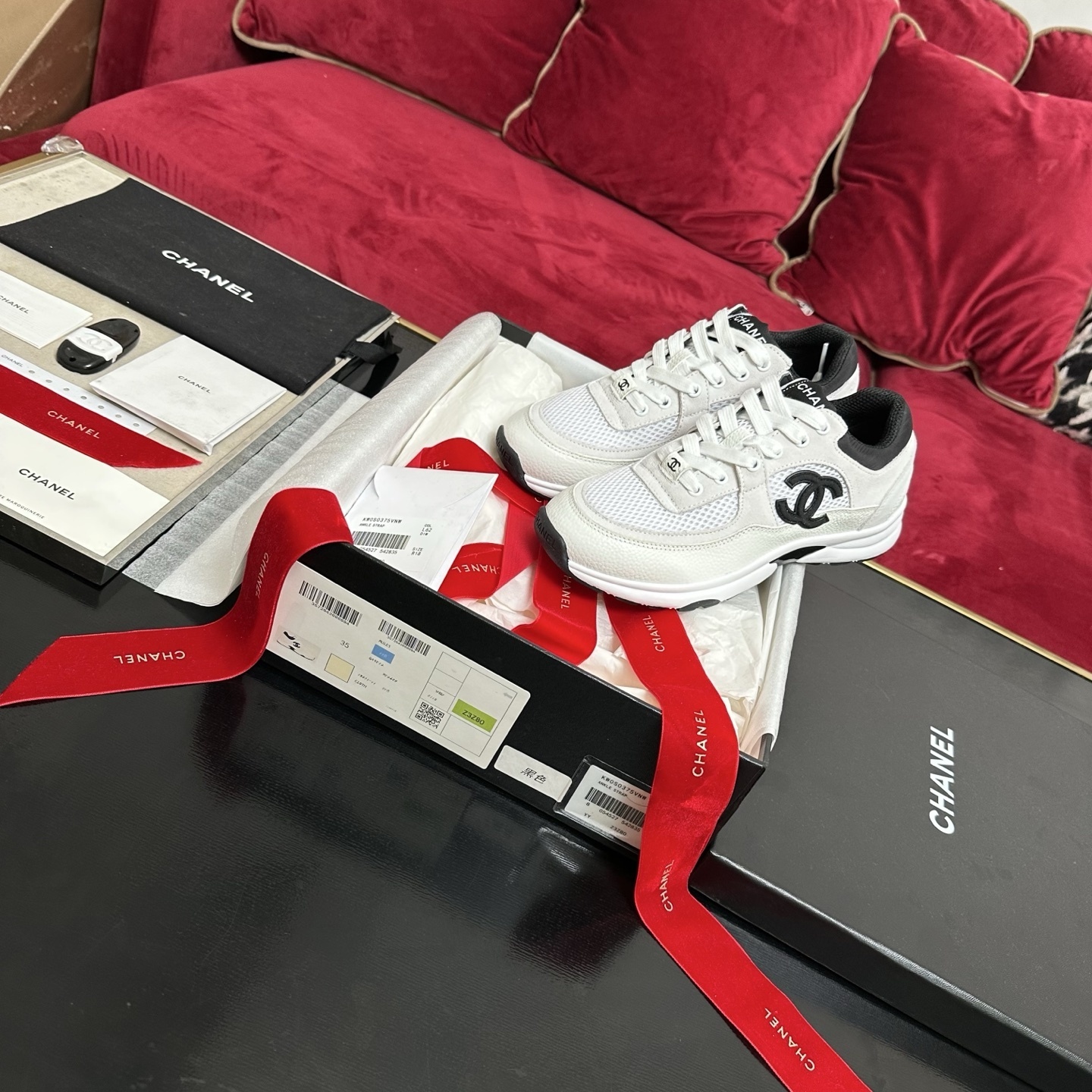 Chanel Women’s Mesh & Calfskin Sneakers – White/Black CC Logo