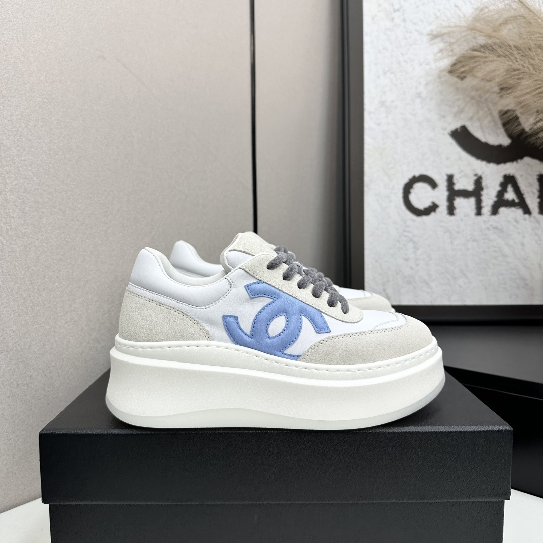 Luxury White & Blue Platform Sneakers – Designer Style Chunky Shoes
