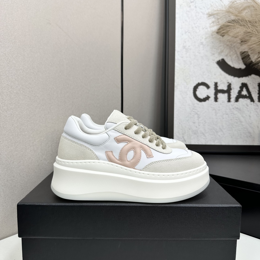 Chanel Women’s White & Pink Suede Platform Sneakers – Luxury Style