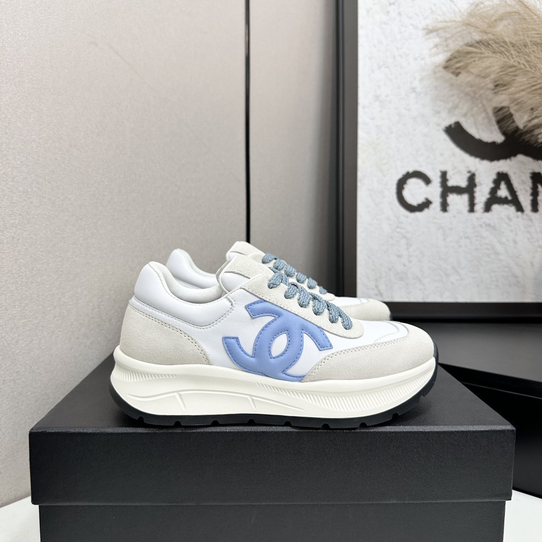 Luxury Chanel White & Blue Women’s Sneakers – Premium Suede Design