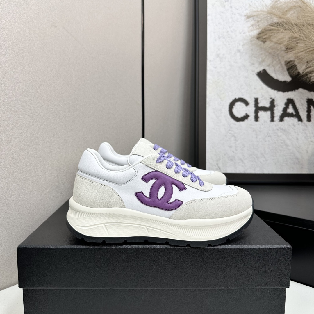 Luxury Chanel White and Purple Suede Leather Sneakers