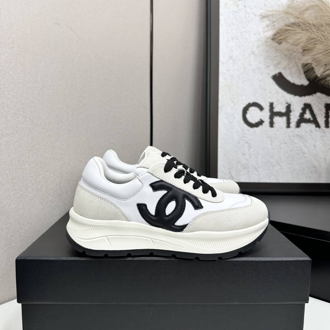 Chanel Luxury Women’s Sneakers – White and Black Leather Suede Shoes