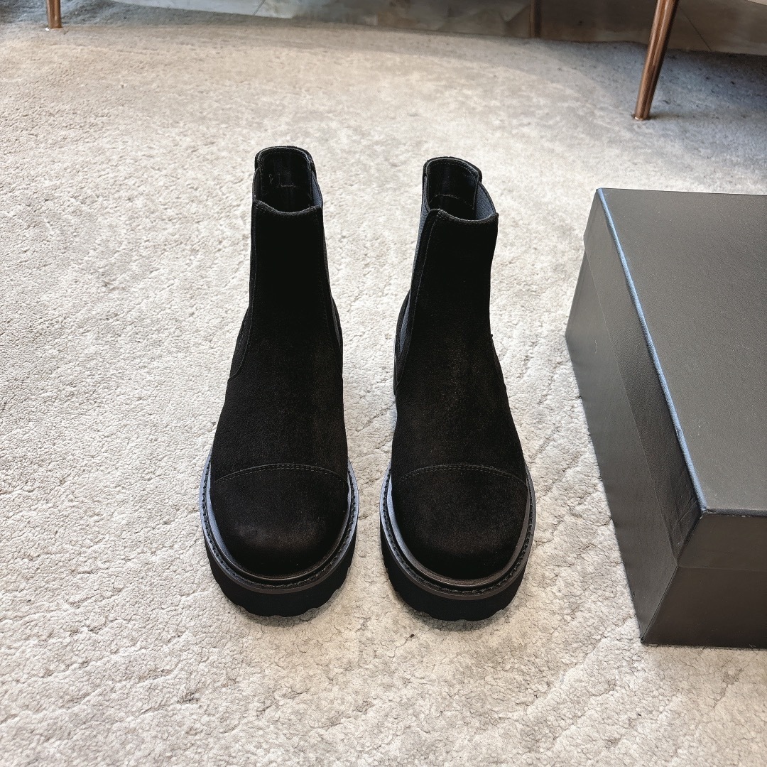 Chanel Black Suede Lug Sole Chelsea Boots – Luxury Women’s Footwear