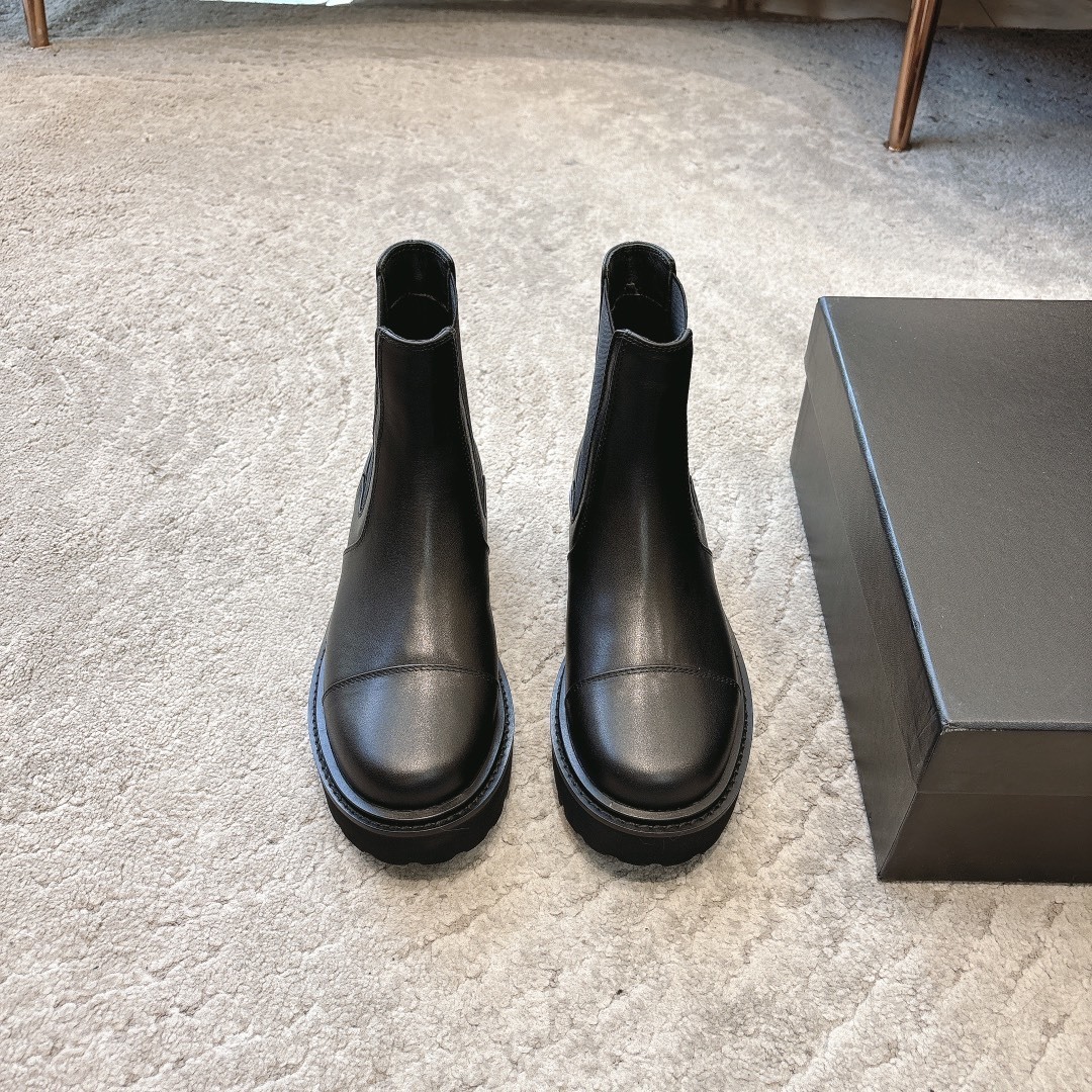 Premium Black Leather Chelsea Boots – Platform Lug Sole Ankle Boots