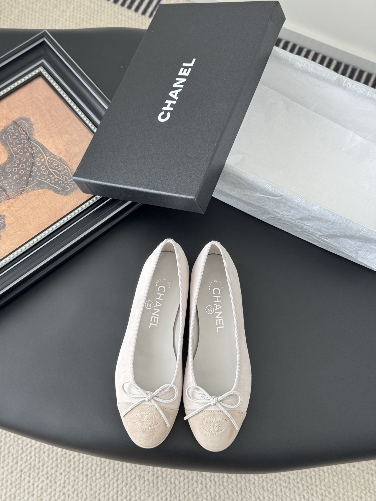 Chanel Classic Beige Suede Ballerina Flats with CC Logo