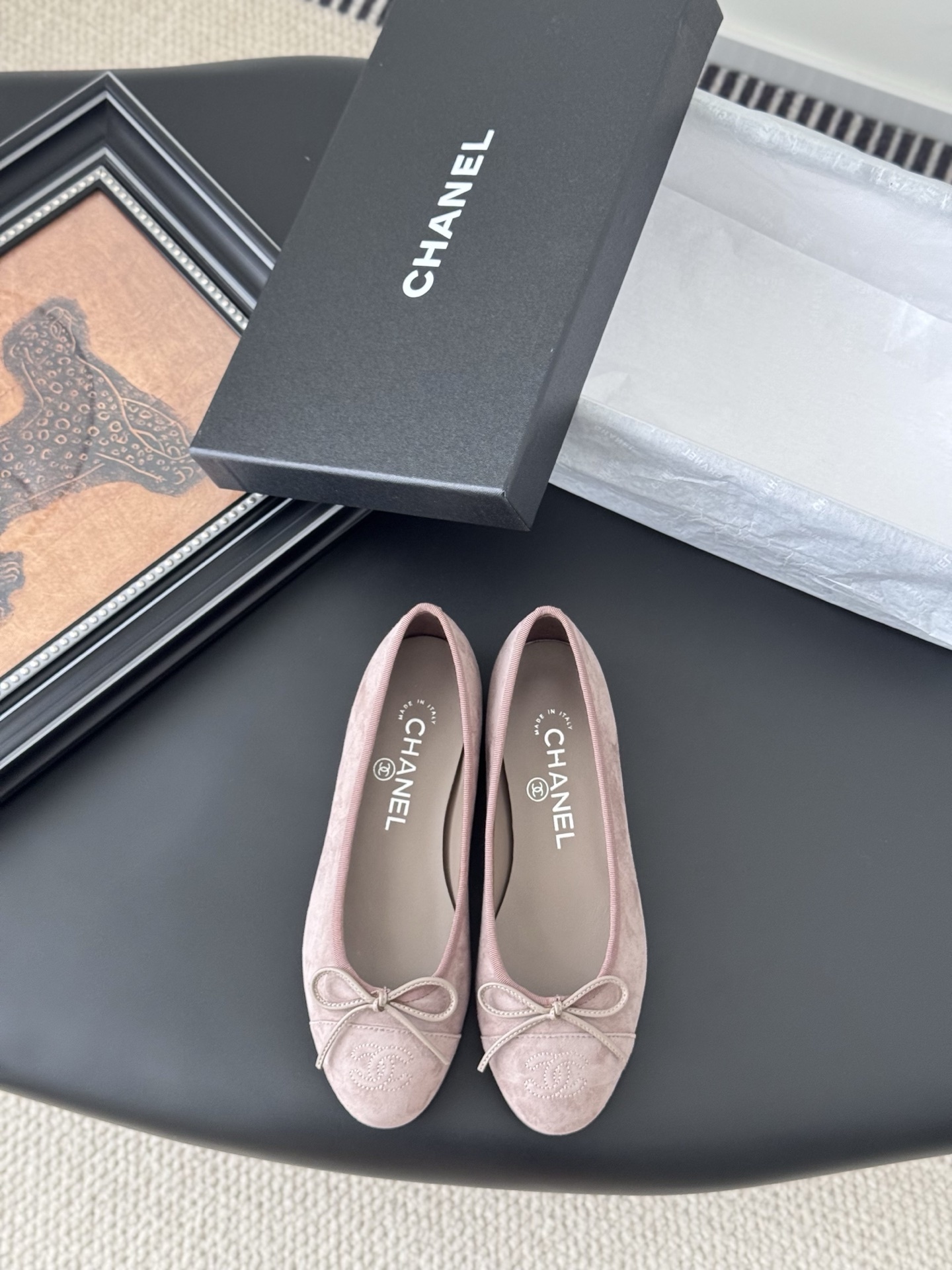 Luxury Chanel Pink Suede Ballet Flats – CC Logo Ballerina Shoes