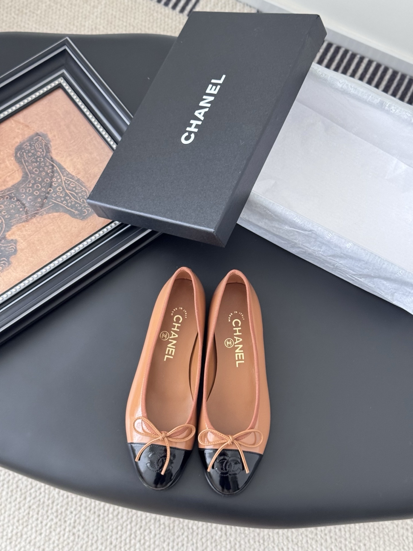 Chanel Classic Patent Leather Ballerina Flats – Beige & Black