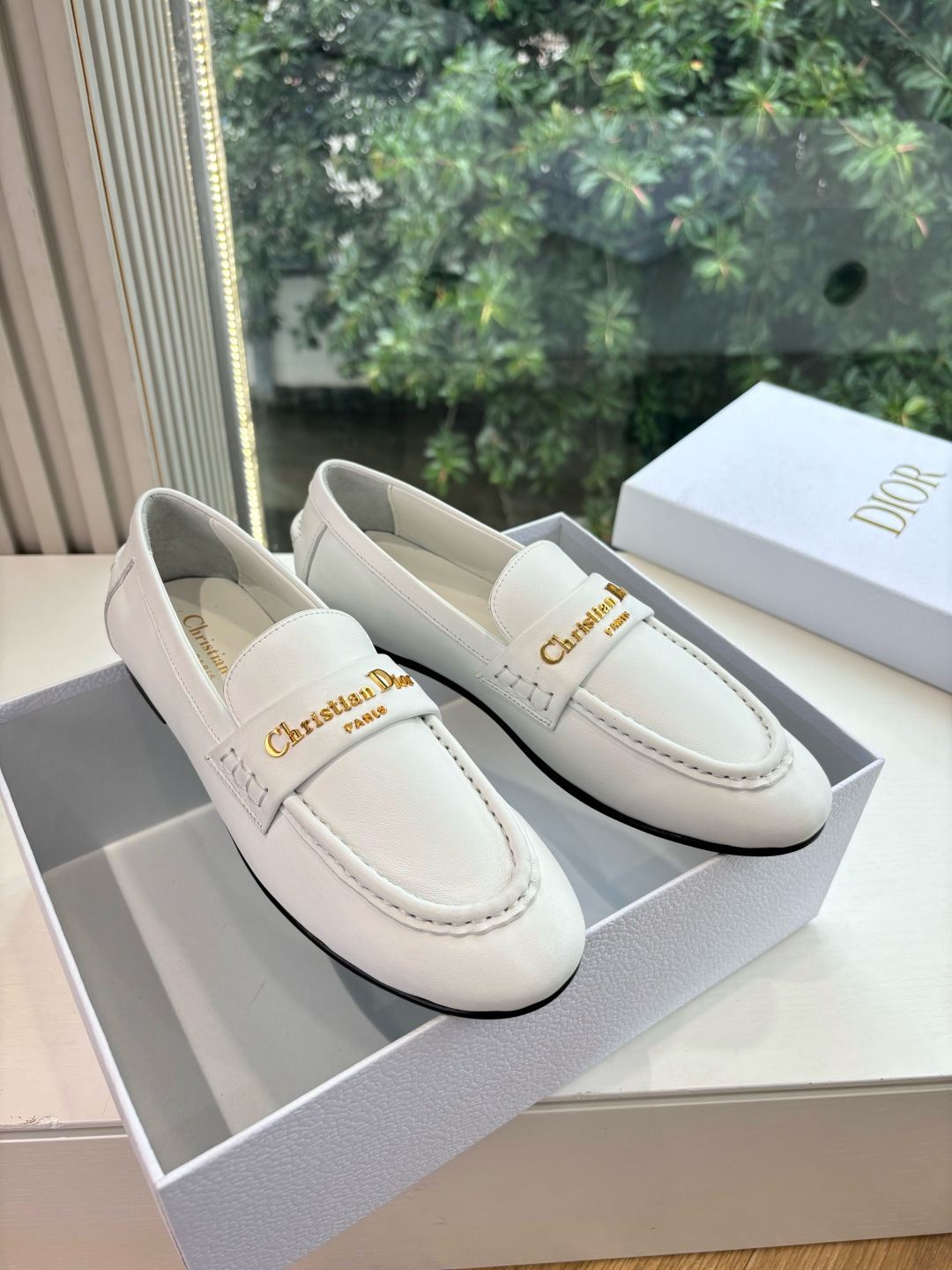 Christian Dior White Leather Loafers – Elegant Designer Shoes
