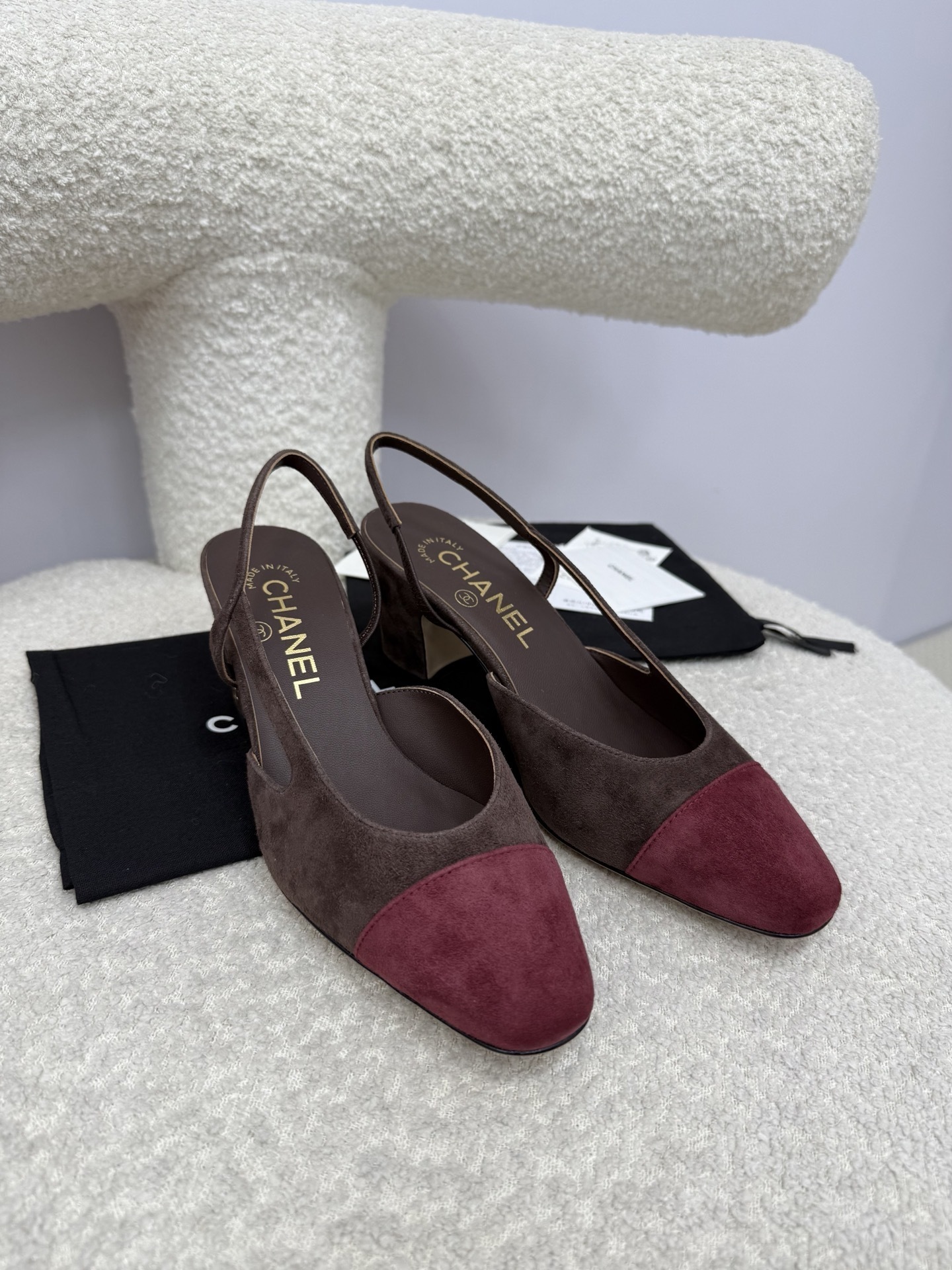 Chanel Two-Tone Suede Slingback Pumps – Burgundy & Brown