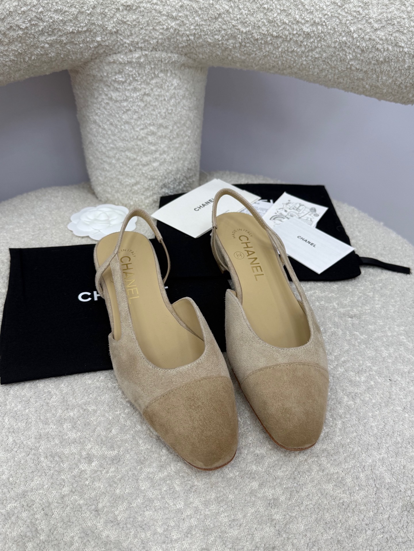 Chanel Two-Tone Beige Suede Slingback Flats – Luxury Designer Shoes