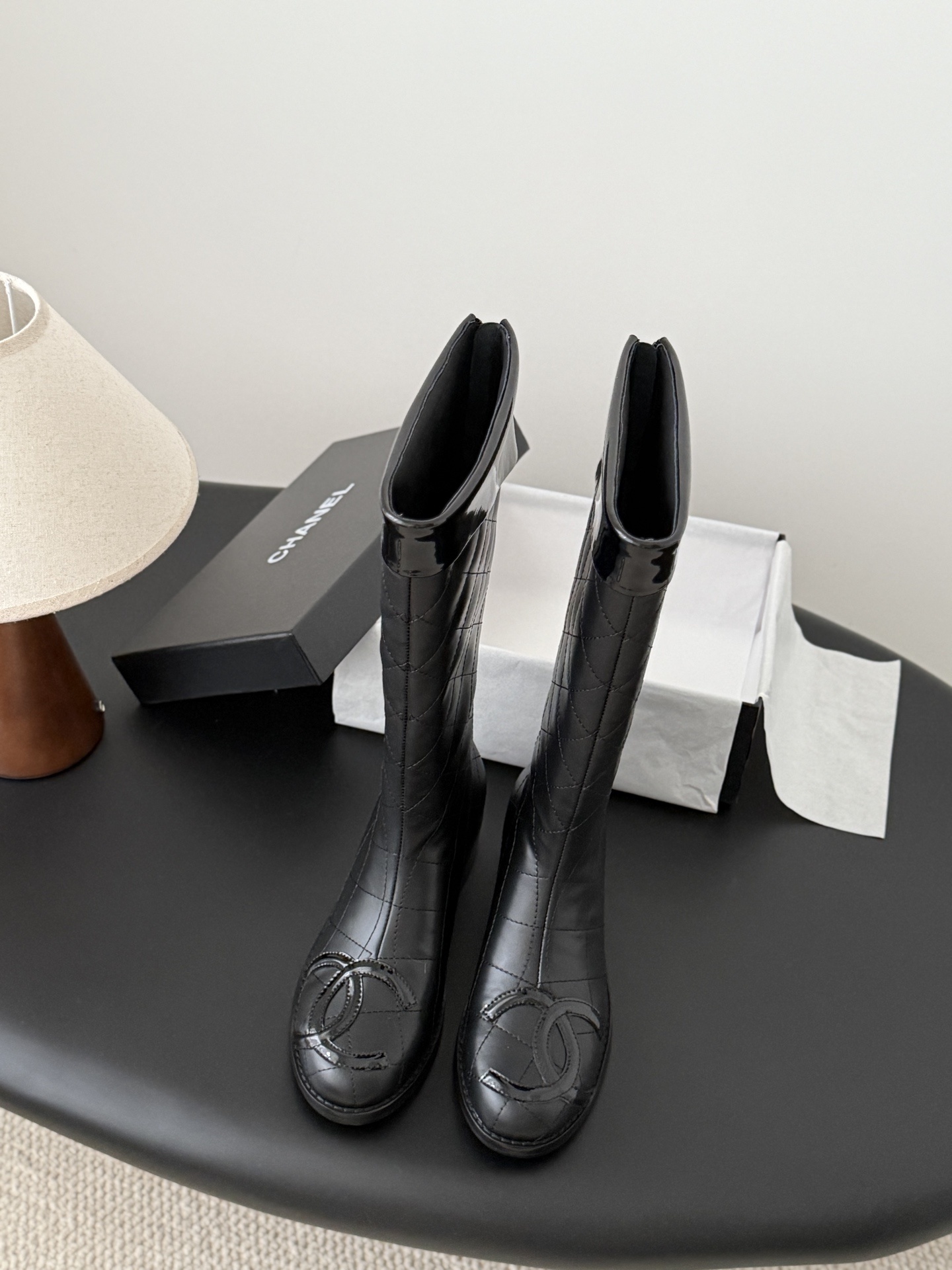 Luxury Quilted Black Leather Knee-High Boots – Chanel Inspired