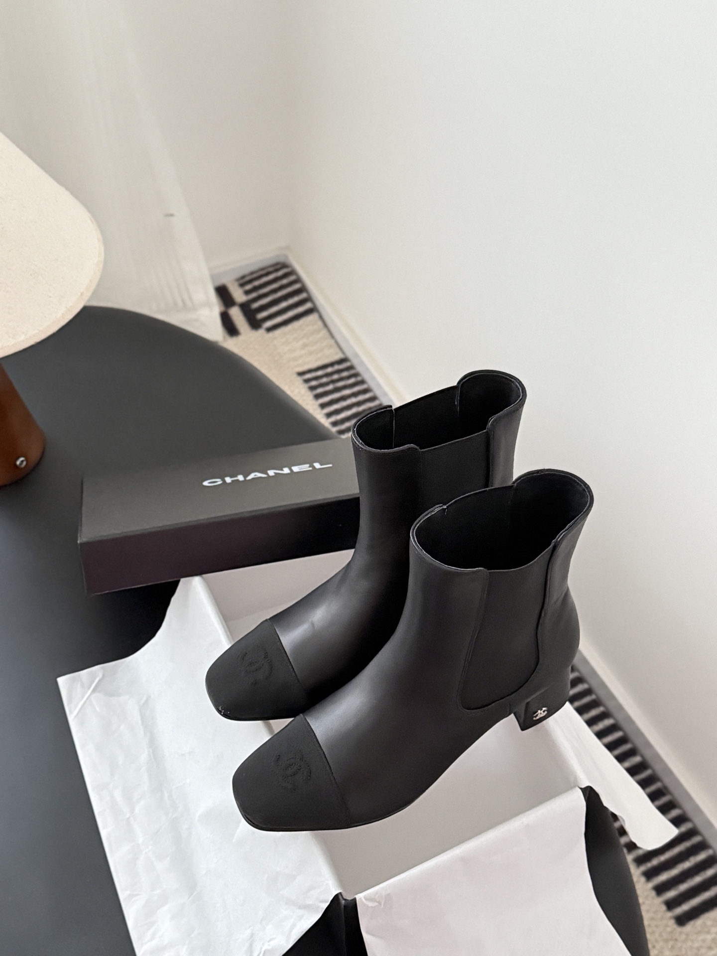 Chanel Classic Black Leather Chelsea Ankle Boots with CC Logo