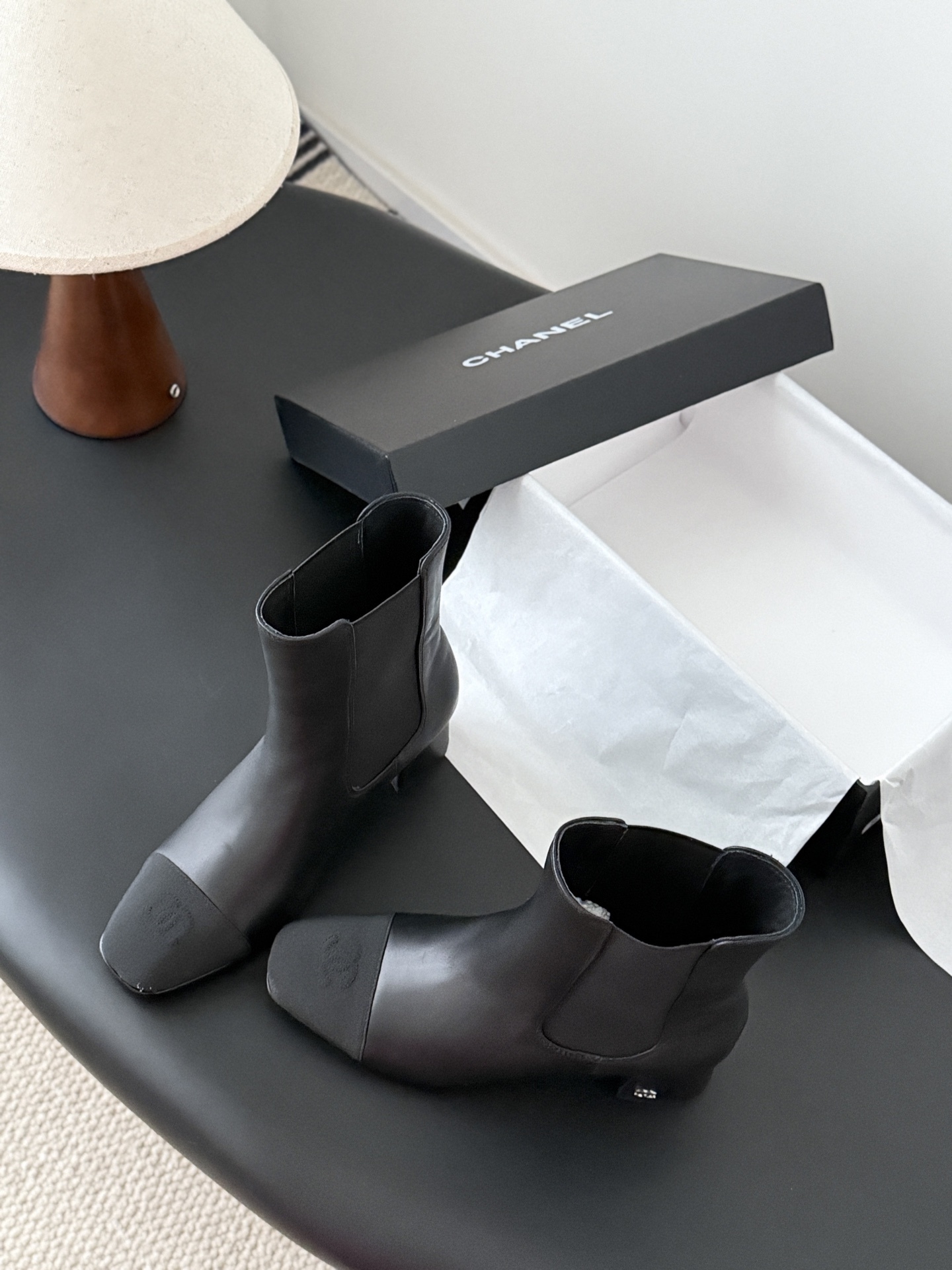 Chanel Classic Black Leather Chelsea Ankle Boots with CC Logo