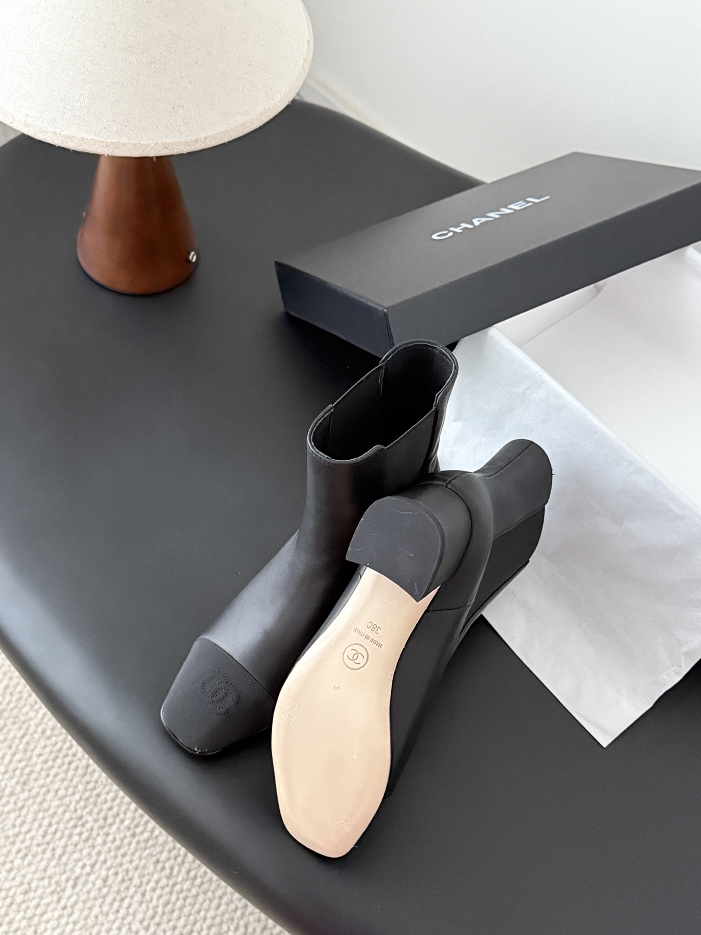 Chanel Classic Black Leather Chelsea Ankle Boots with CC Logo