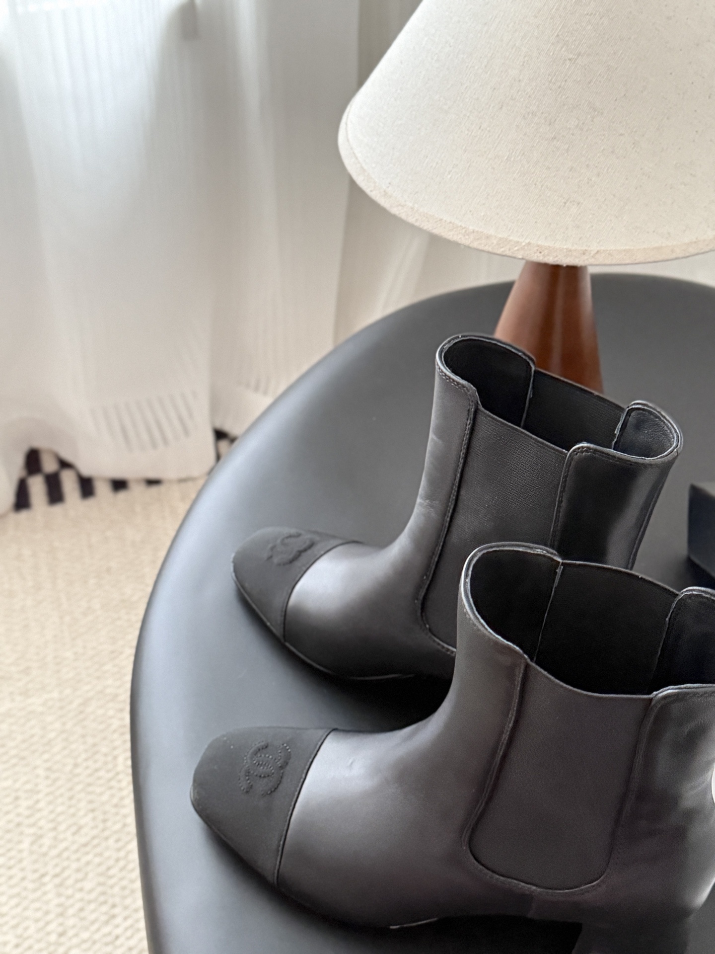 Chanel Classic Black Leather Chelsea Ankle Boots with CC Logo