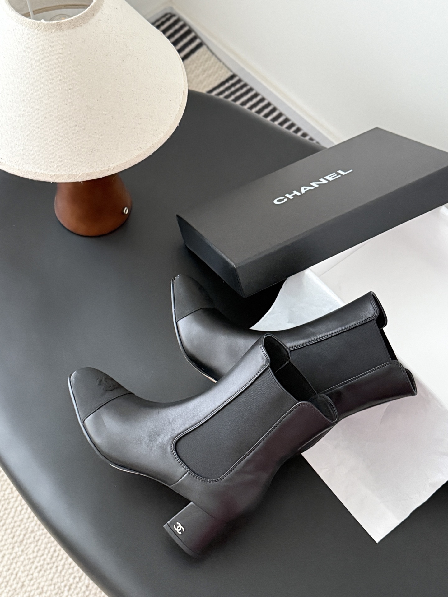 Chanel Classic Black Leather Chelsea Ankle Boots with CC Logo