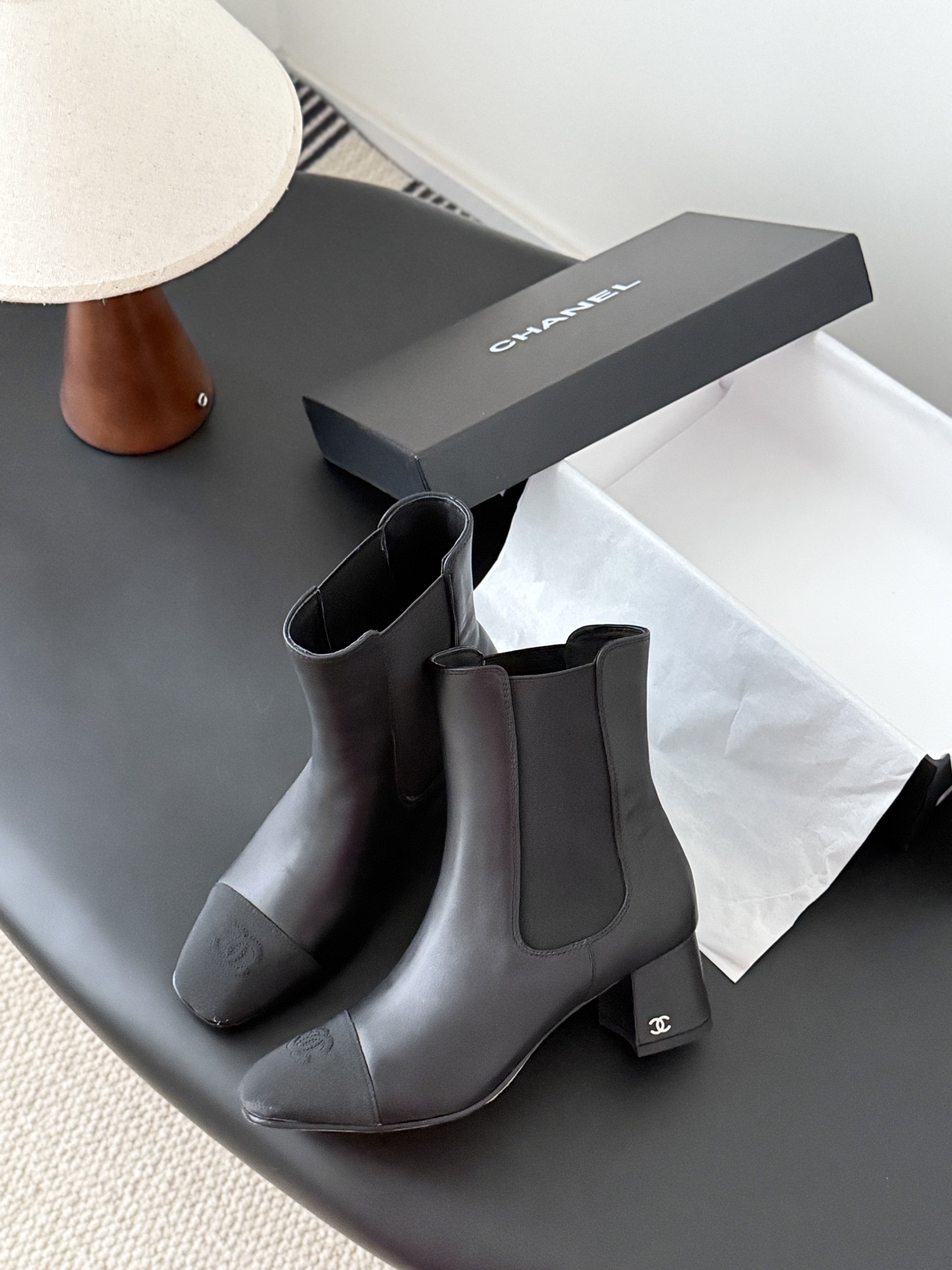 Chanel Classic Black Leather Chelsea Ankle Boots with CC Logo