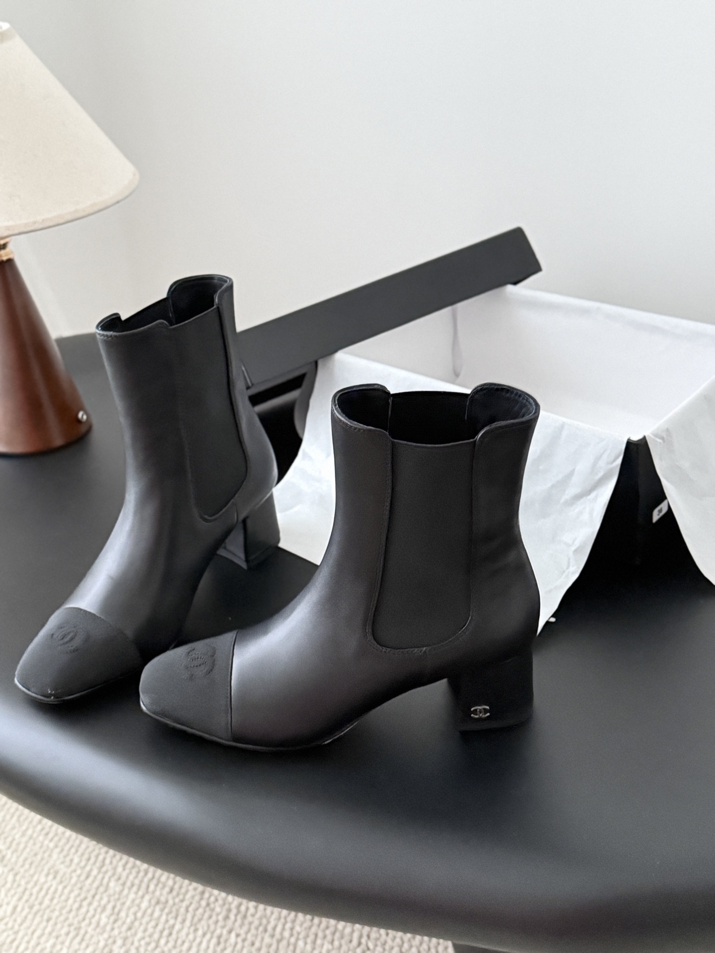 Chanel Classic Black Leather Chelsea Ankle Boots with CC Logo