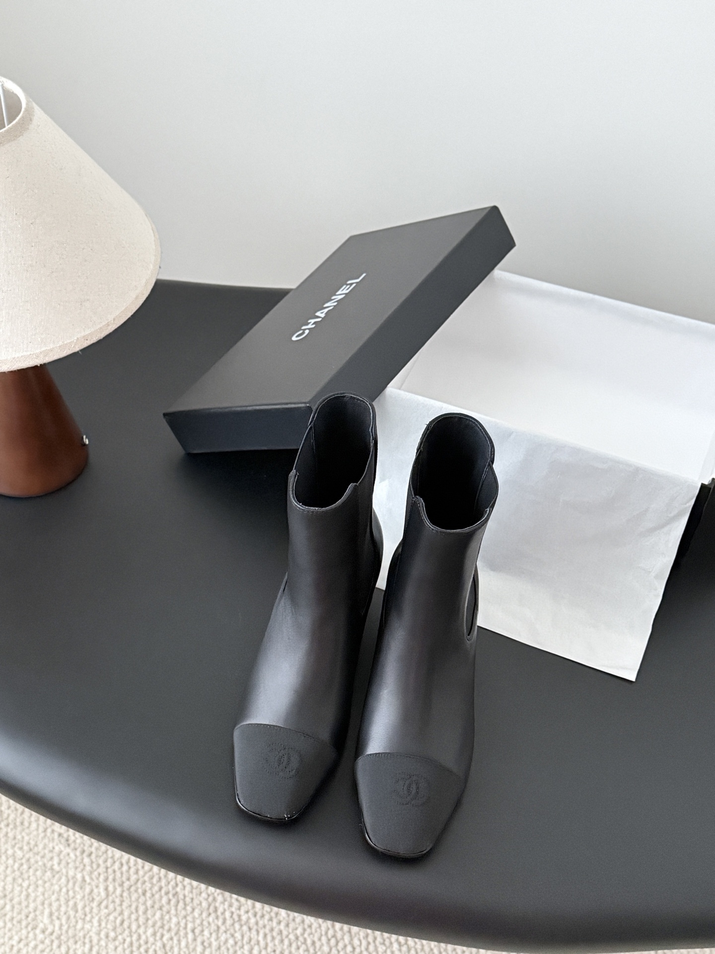 Chanel Classic Black Leather Chelsea Ankle Boots with CC Logo