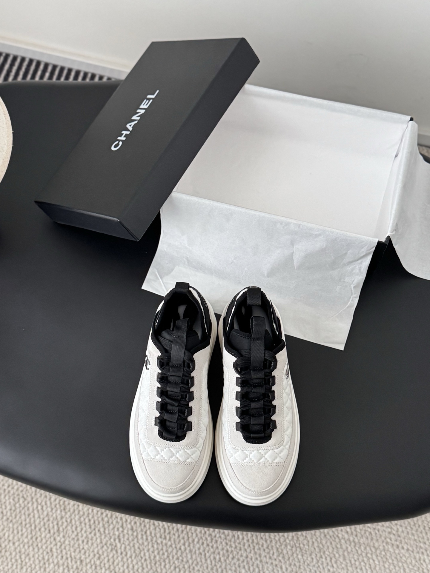 Chanel Luxury Quilted Leather Platform Sneakers – Black & White