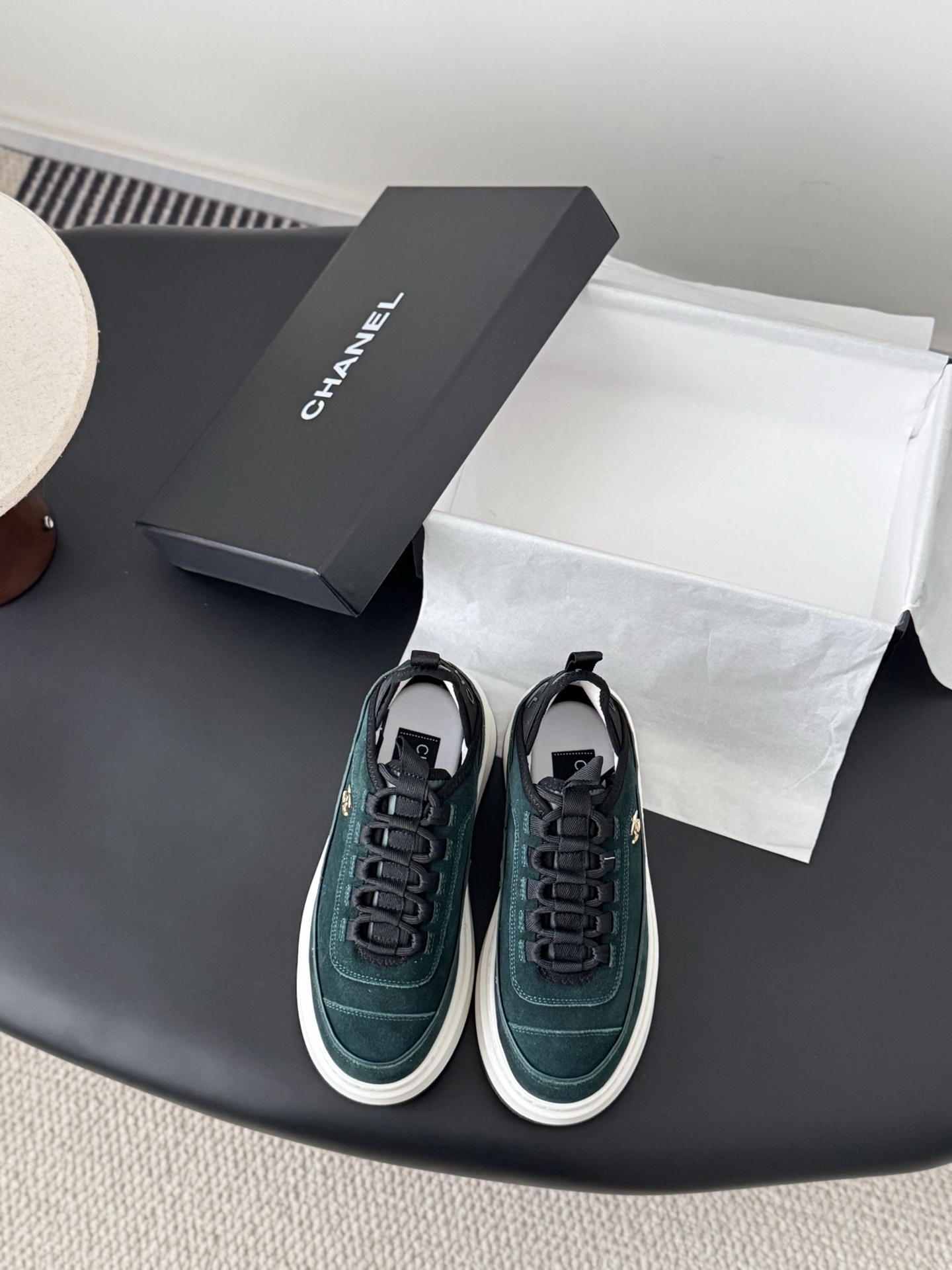 Chanel Forest Green Suede Platform Sneakers – Luxury Designer Shoes