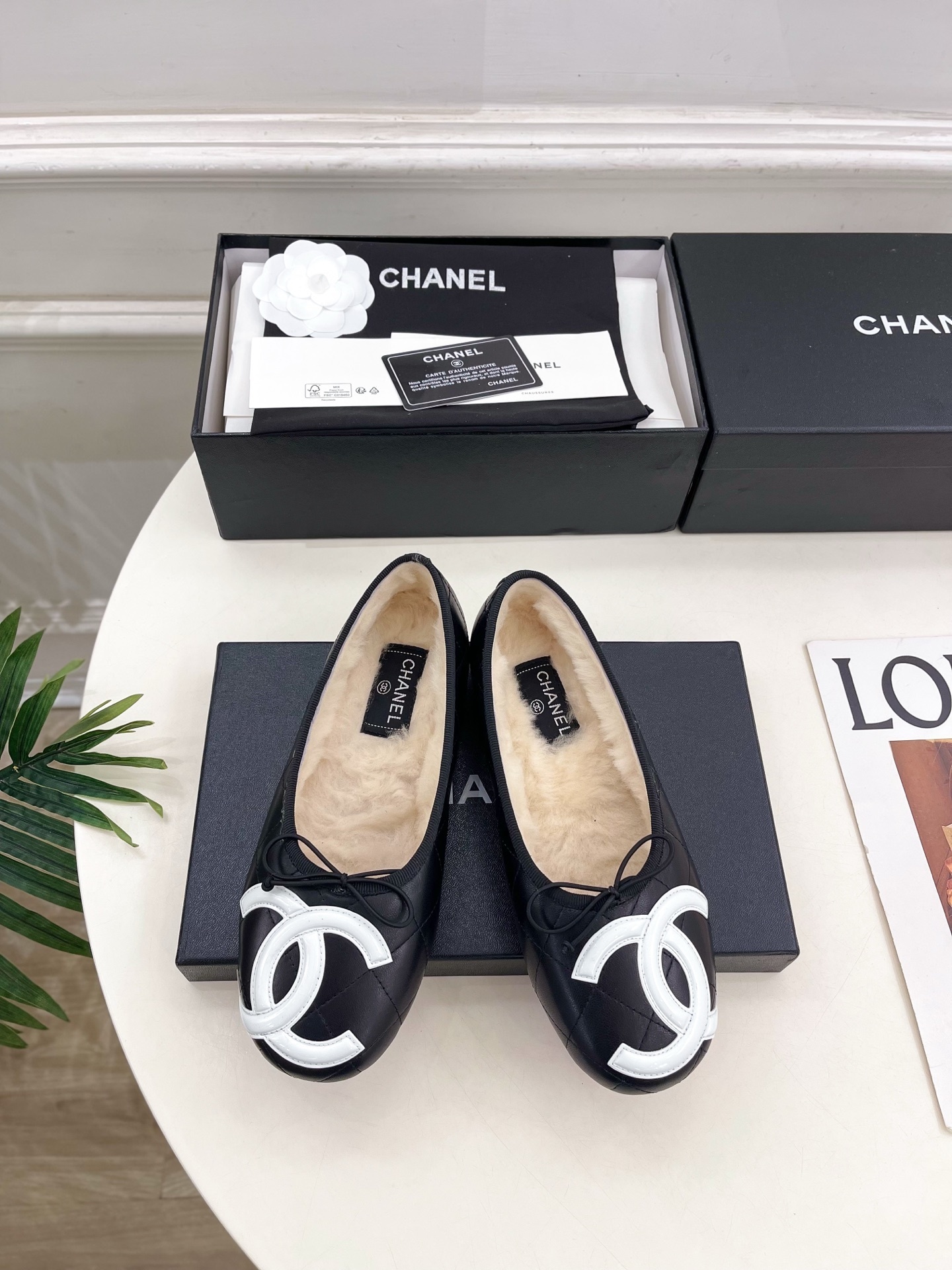 Chanel Quilted Lambskin Ballet Flats with Shearling Lining