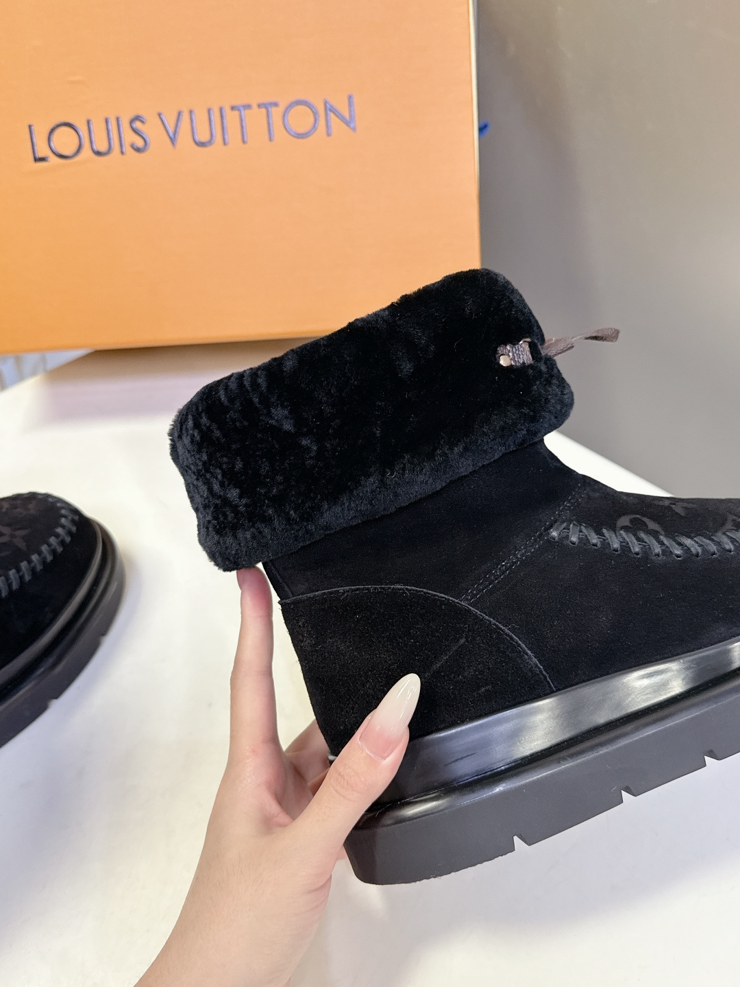 Louis Vuitton Black Monogram Shearling Suede Winter Boots