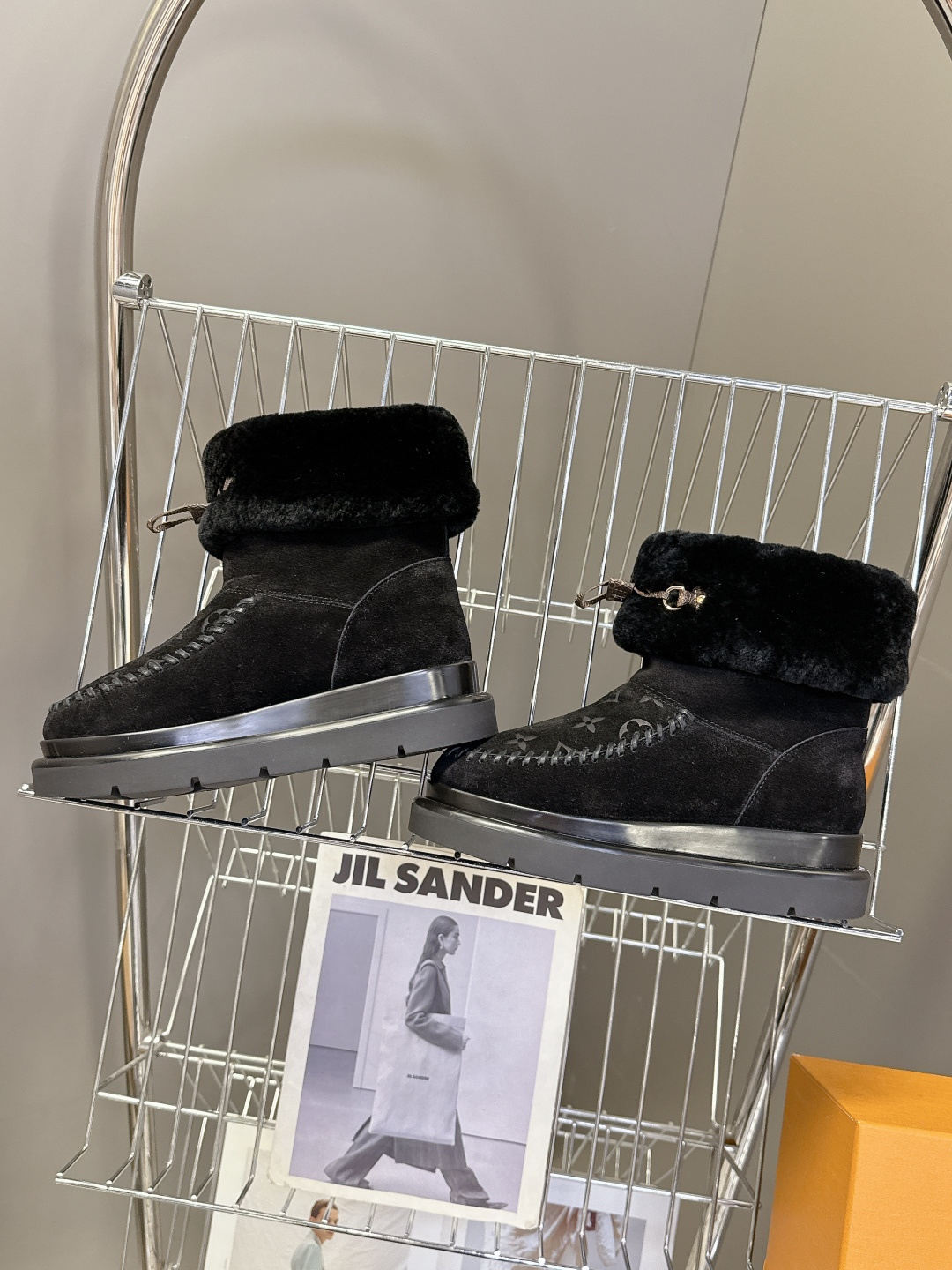 Louis Vuitton Black Monogram Shearling Suede Winter Boots