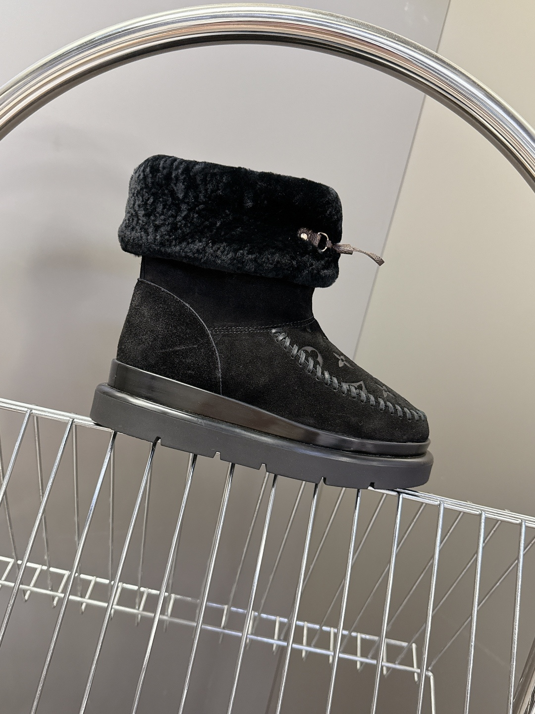 Louis Vuitton Black Monogram Shearling Suede Winter Boots