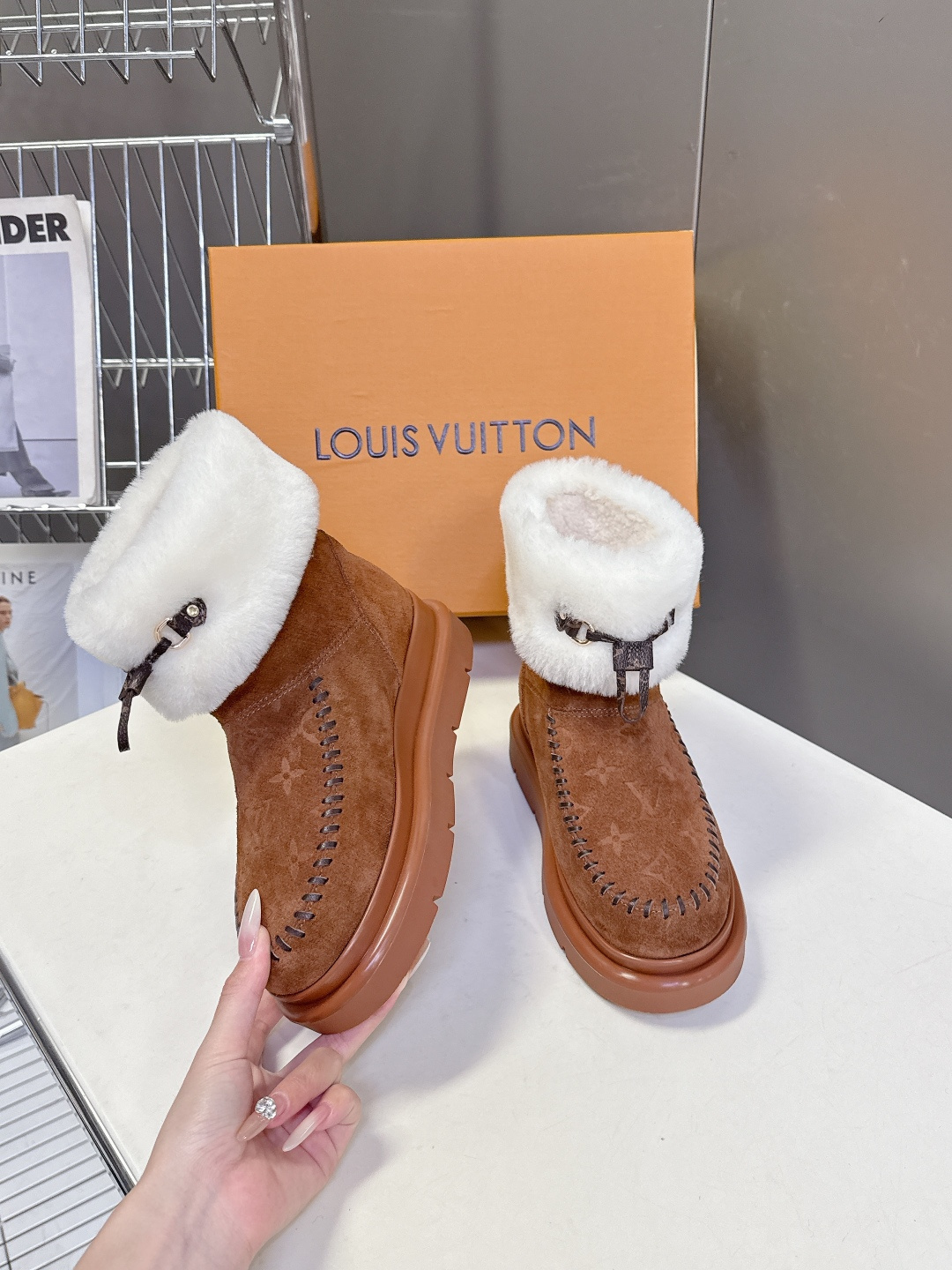 Louis Vuitton Women's Monogram Suede Shearling Winter Boots