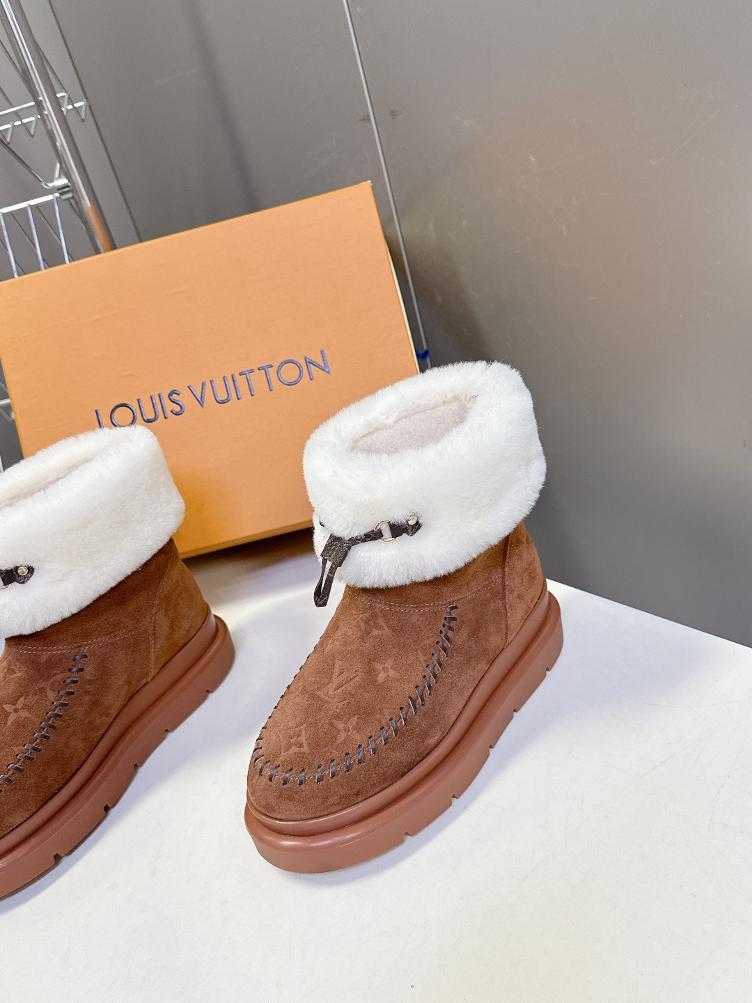 Louis Vuitton Women's Monogram Suede Shearling Winter Boots
