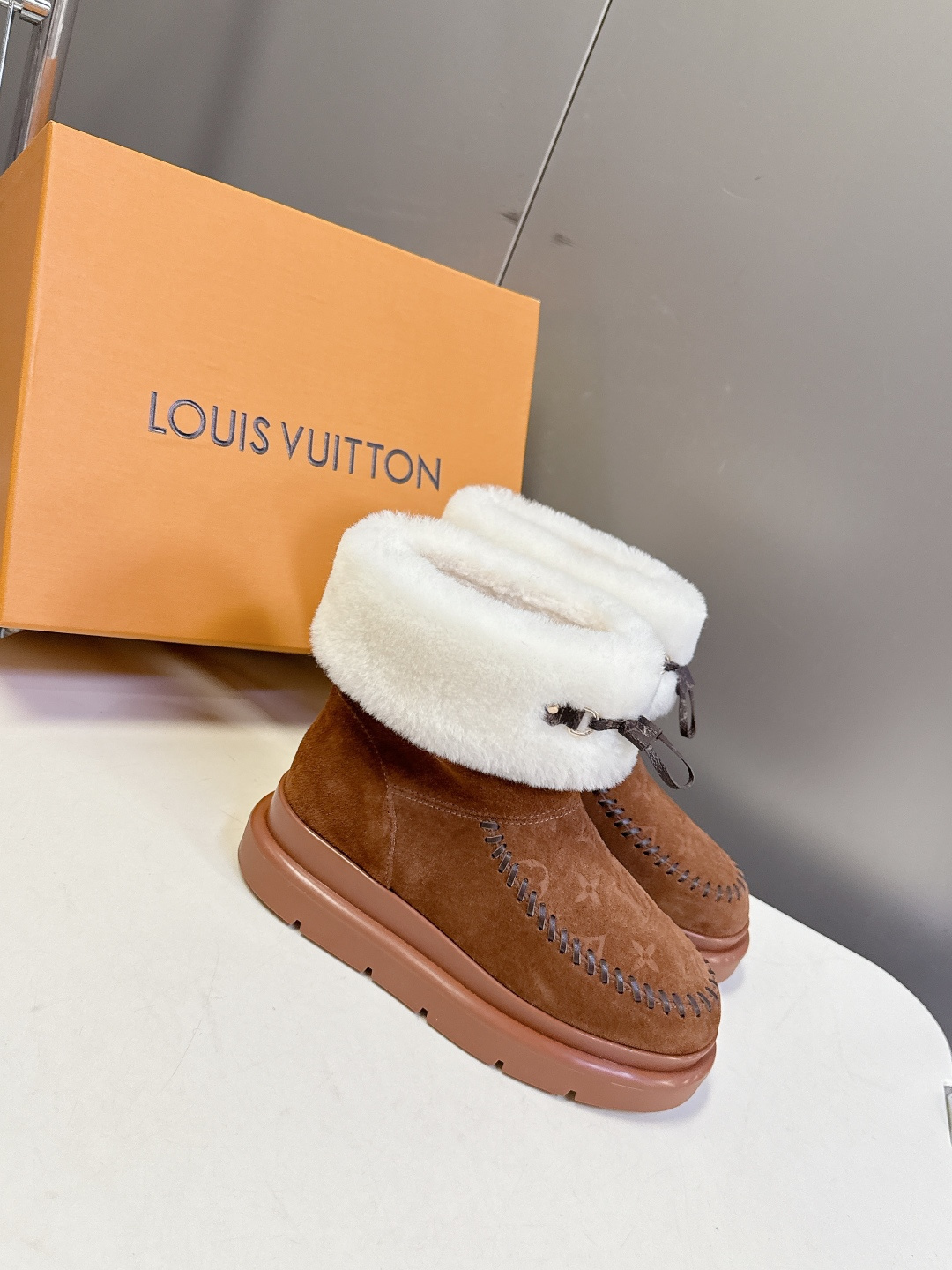 Louis Vuitton Women's Monogram Suede Shearling Winter Boots