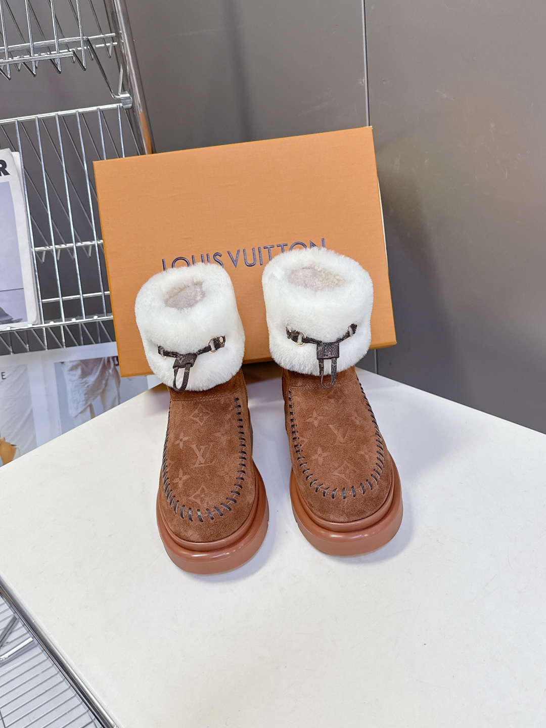 Louis Vuitton Women’s Monogram Suede Shearling Winter Boots