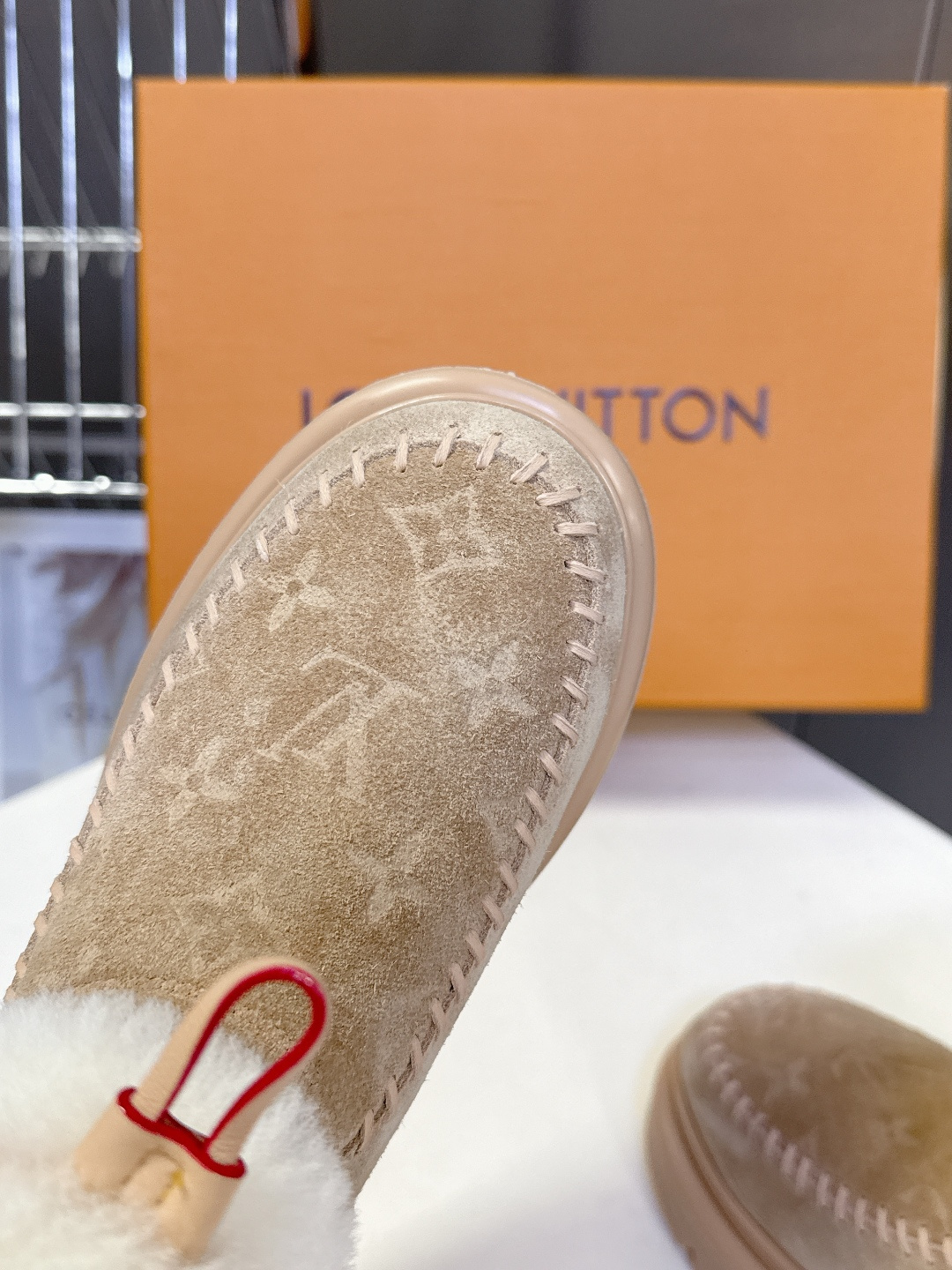 Louis Vuitton Monogram Suede Shearling Ankle Boots - Beige