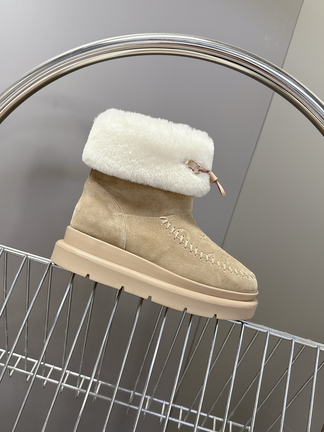 Louis Vuitton Monogram Suede Shearling Ankle Boots - Beige