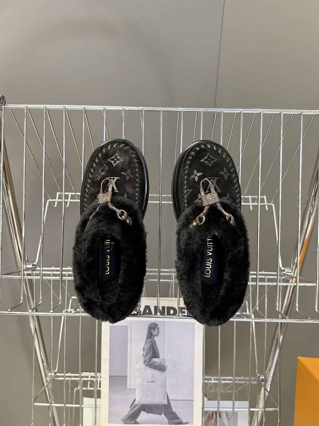 Louis Vuitton Monogram Shearling Loafers - Black Suede Fur Mules