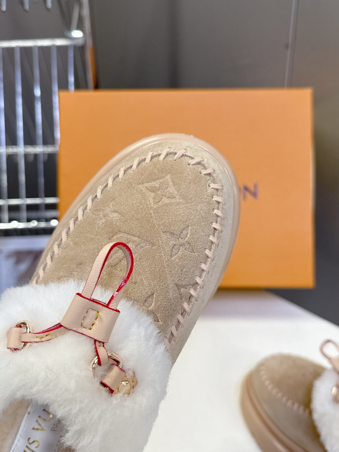 Louis Vuitton Monogram Suede Shearling Flat Comfort Mules