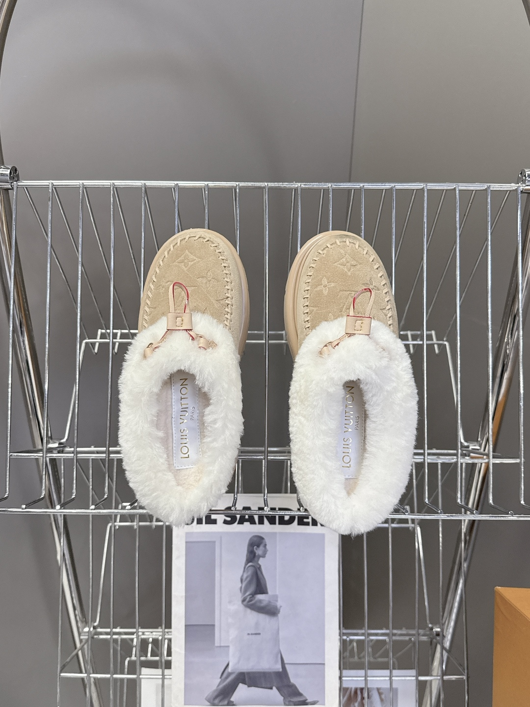 Louis Vuitton Monogram Suede Shearling Flat Comfort Mules