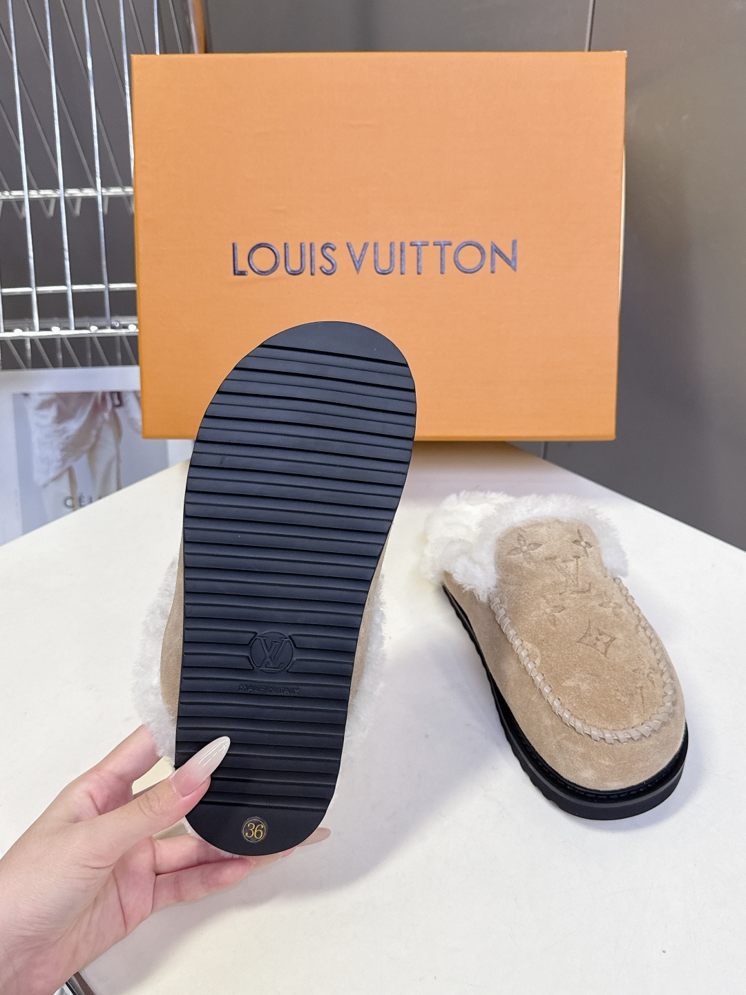 Louis Vuitton Monogram Shearling Suede Slippers - Luxury Mules