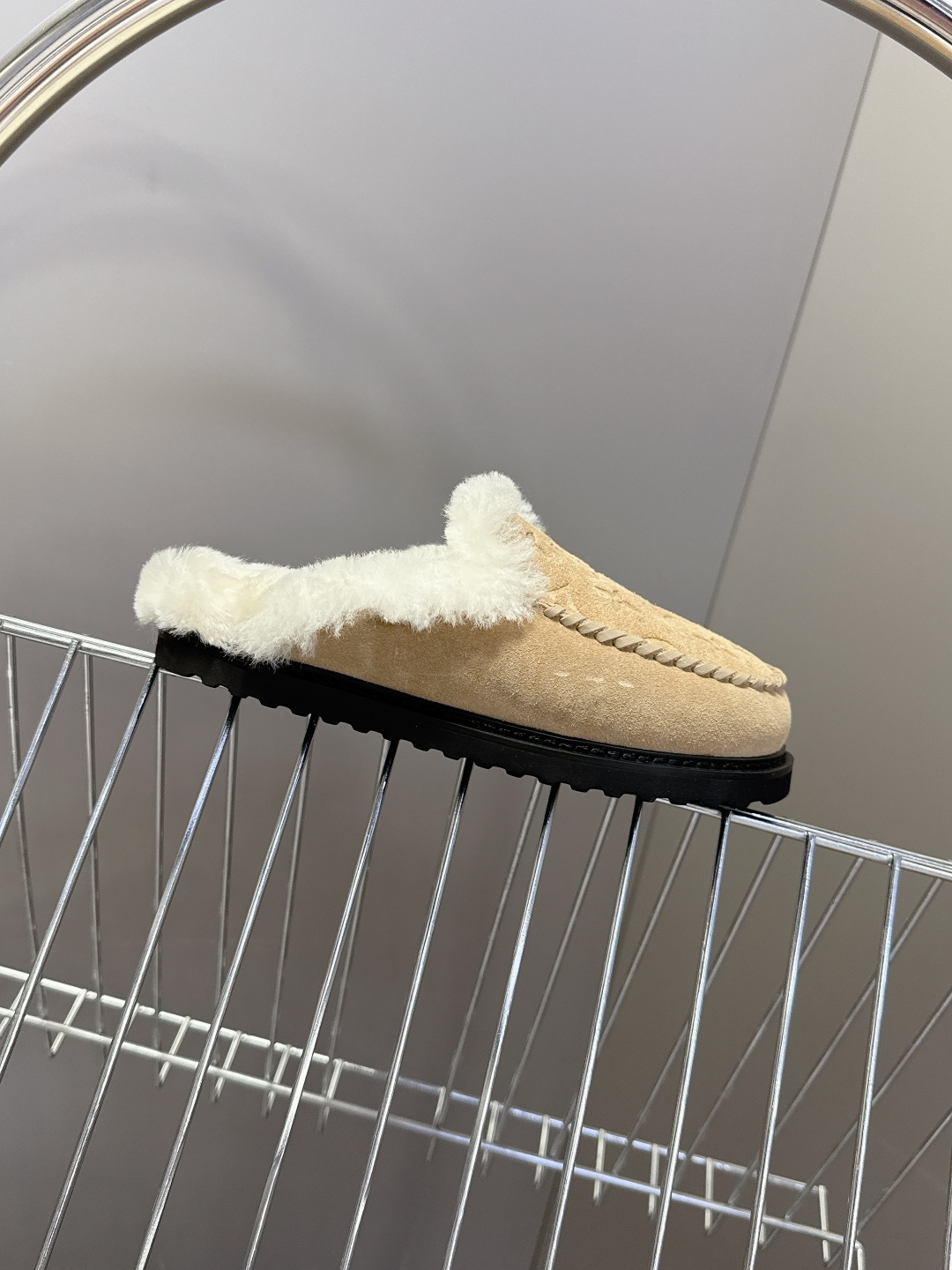 Louis Vuitton Monogram Shearling Suede Slippers - Luxury Mules