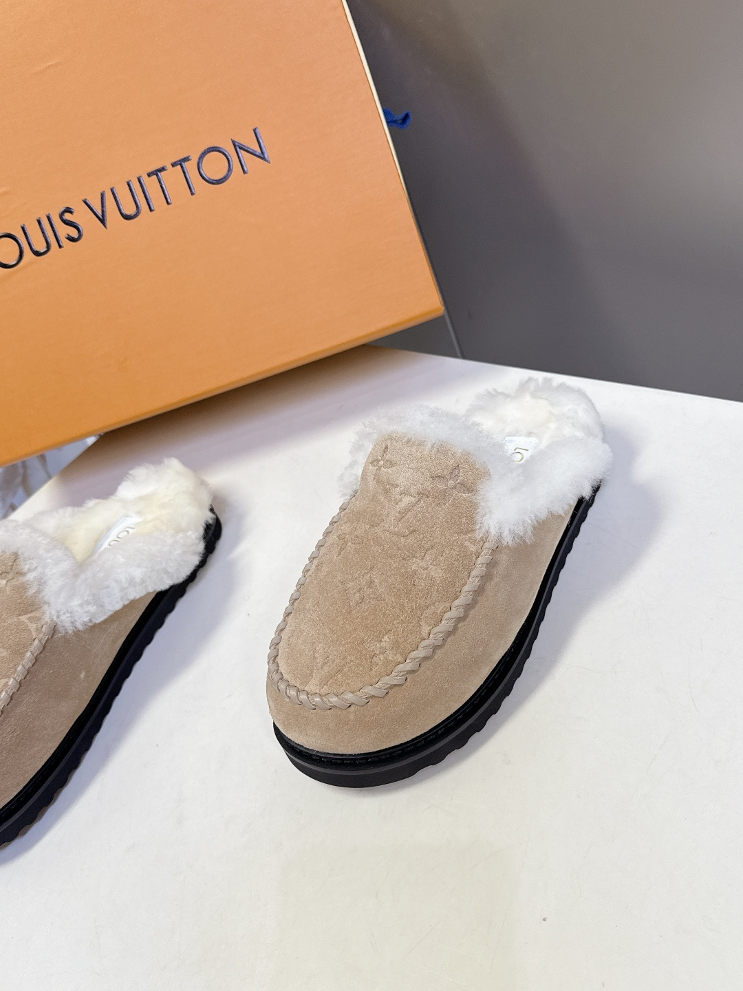Louis Vuitton Monogram Shearling Suede Slippers - Luxury Mules