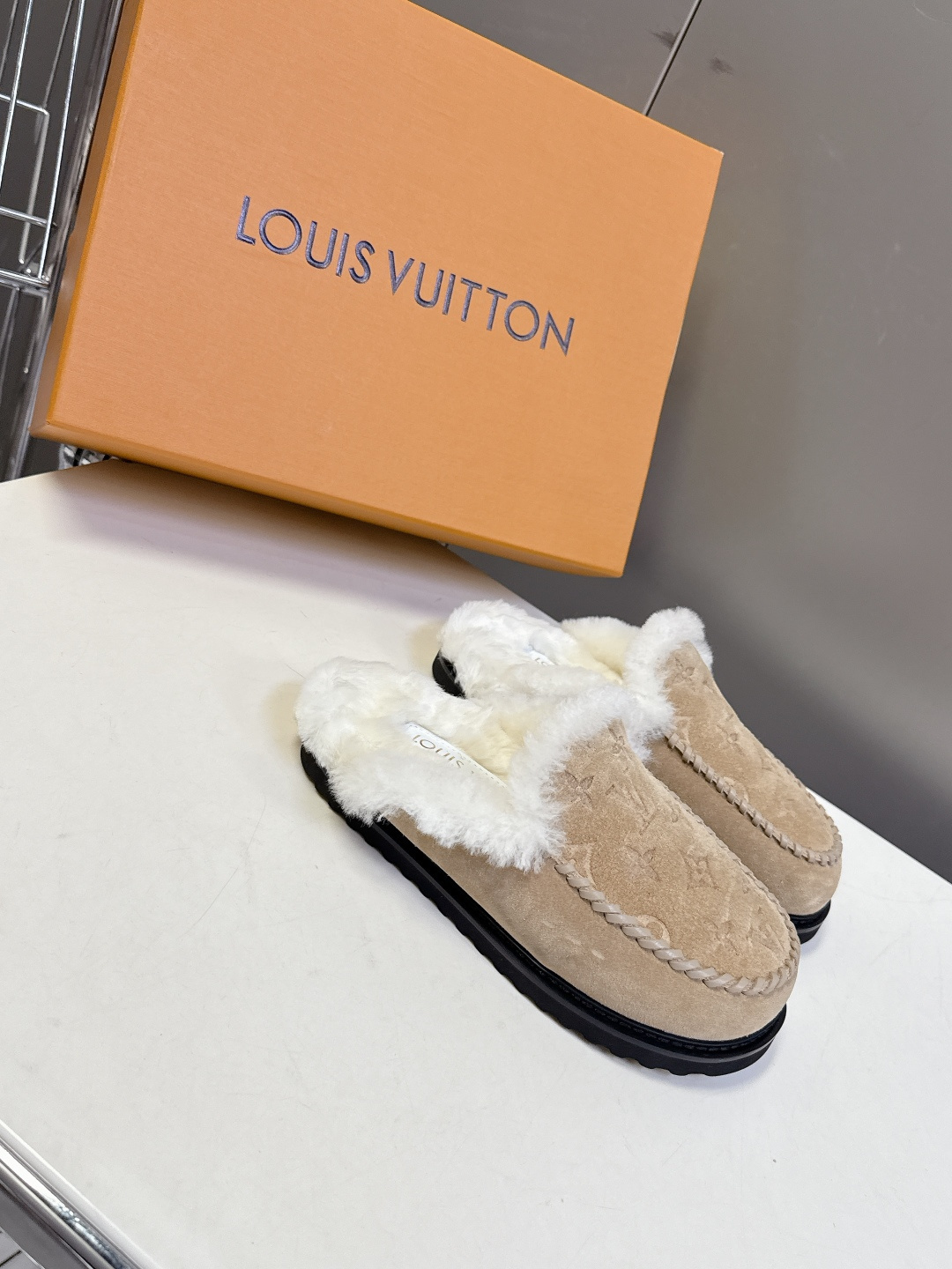 Louis Vuitton Monogram Shearling Suede Slippers - Luxury Mules